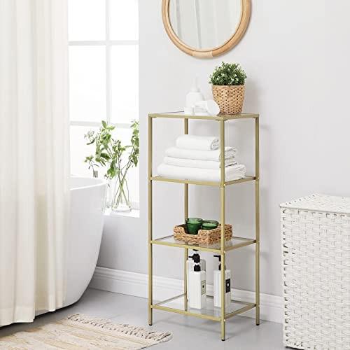 Pricenet Minimalistisches 4-stufiges goldenes Regal mit gehärtetem Glas