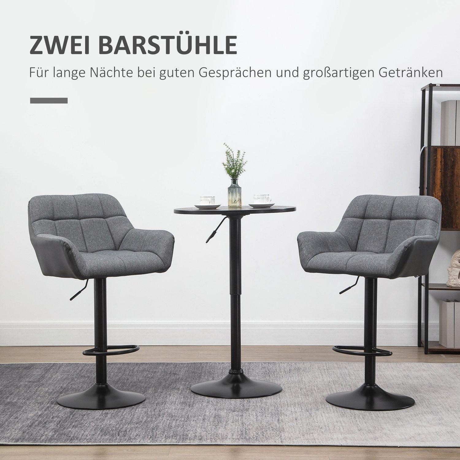Northio Barhocker küche 2er-Set Höhenverstellbar 360° drehbar mit Lehne und Fußstütze, Leinenoptik, bis 120 kg, 57,5 x 52,5 x 93-114 cm, Grau