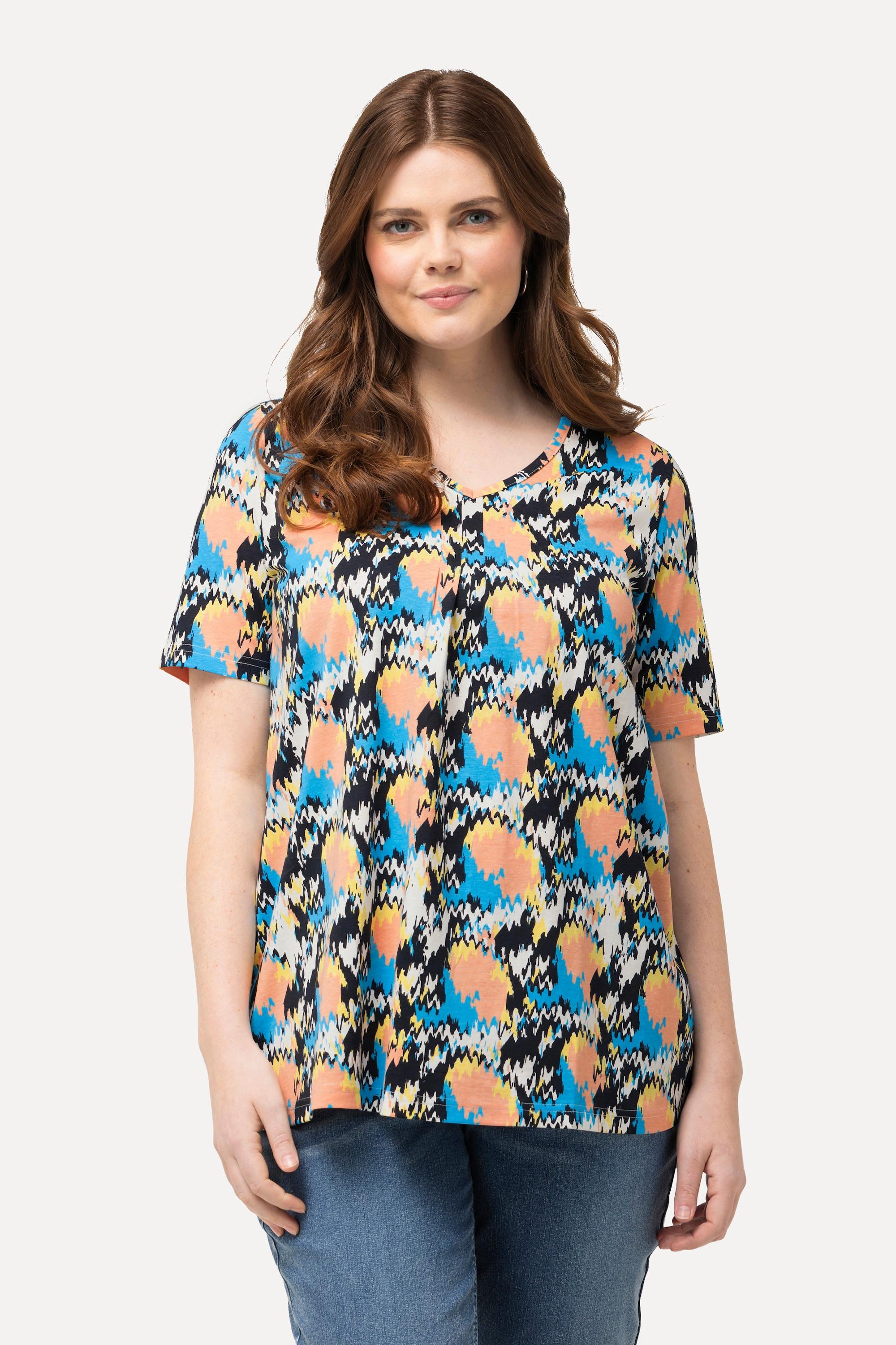 Ulla Popken T-Shirt Zierfalten A-Linie V-Ausschnitt Halbarm