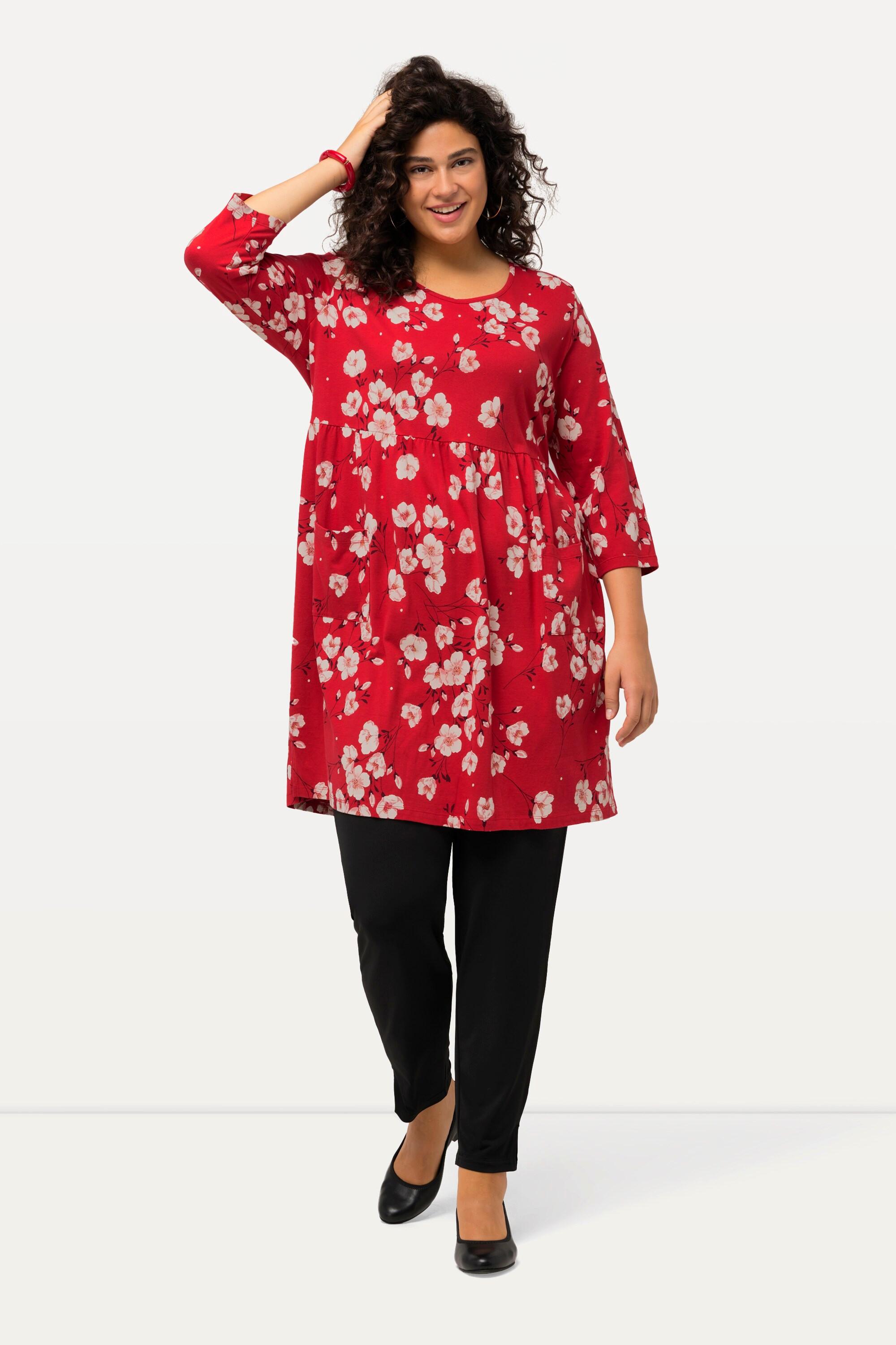 Ulla Popken Florales A-Linien Longshirt mit Rundhals und 3/4 Ärmeln