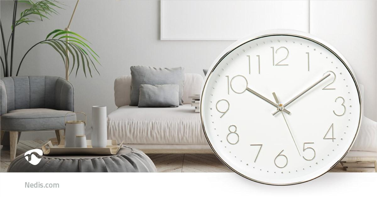 Nedis Wanduhr | Durchmesser: 300 mm | Kunststoff | Silber / Weiß
