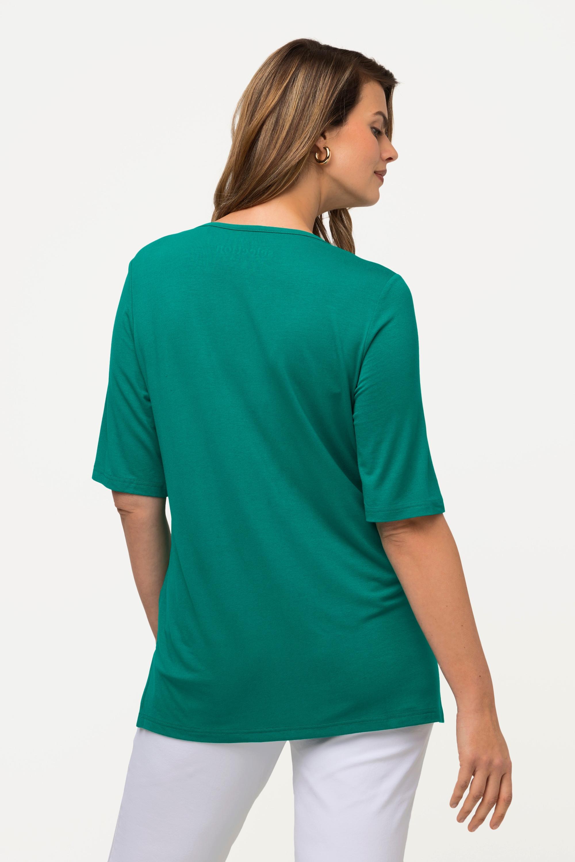 Ulla Popken A-Linie T-Shirt doppellagig vorne V-Ausschnitt Halbarm