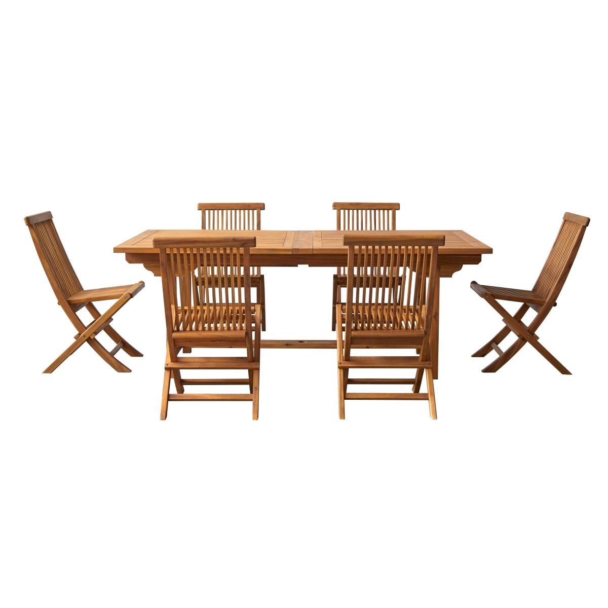 Tikamoon Rechteckige Gartenmöbel Set aus massiver Akazie 6 Stühle Capri