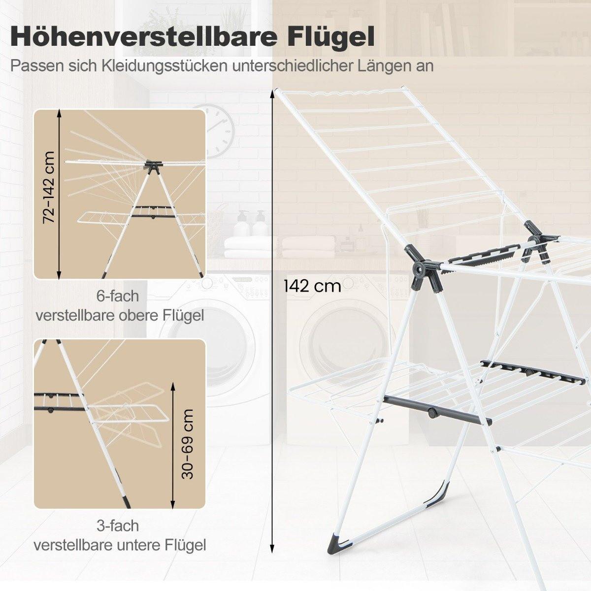 Northix Wäscheständer klappbar Wäschetrockner ausziehbar mit 2 Ebenen Trockenständer Wäscheturm Weiß