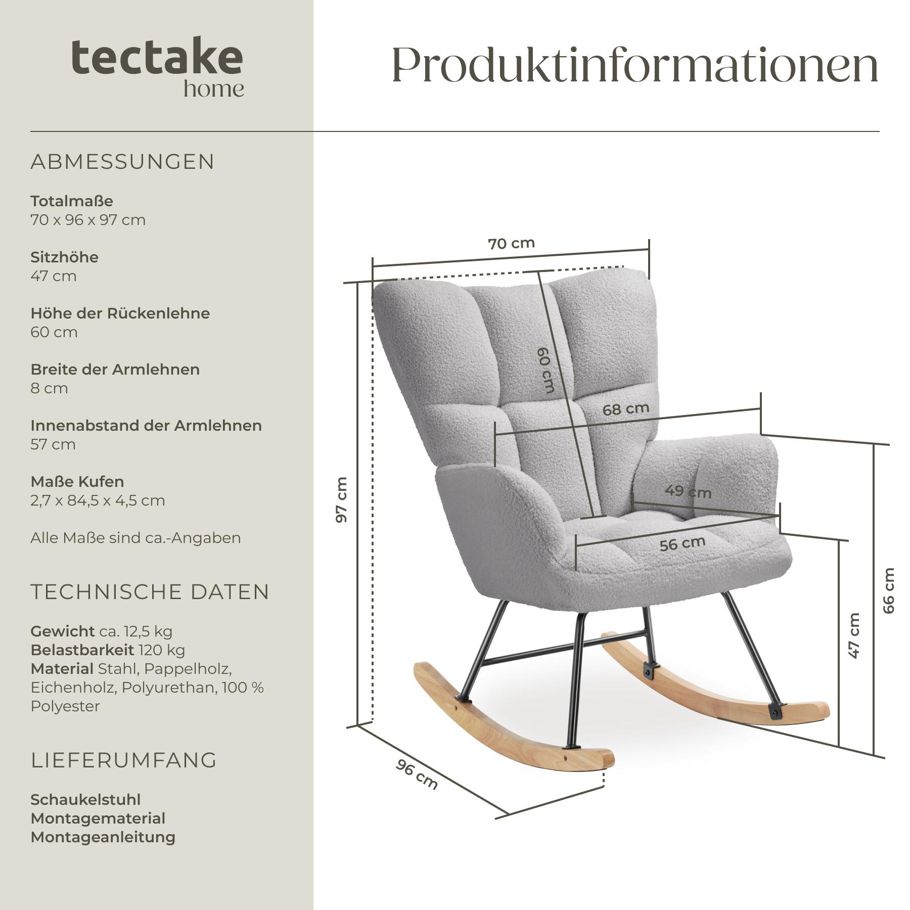 Tectake Schaukelstuhl Torve, gepolstert, Bouclé-Stoff, Holzkufen