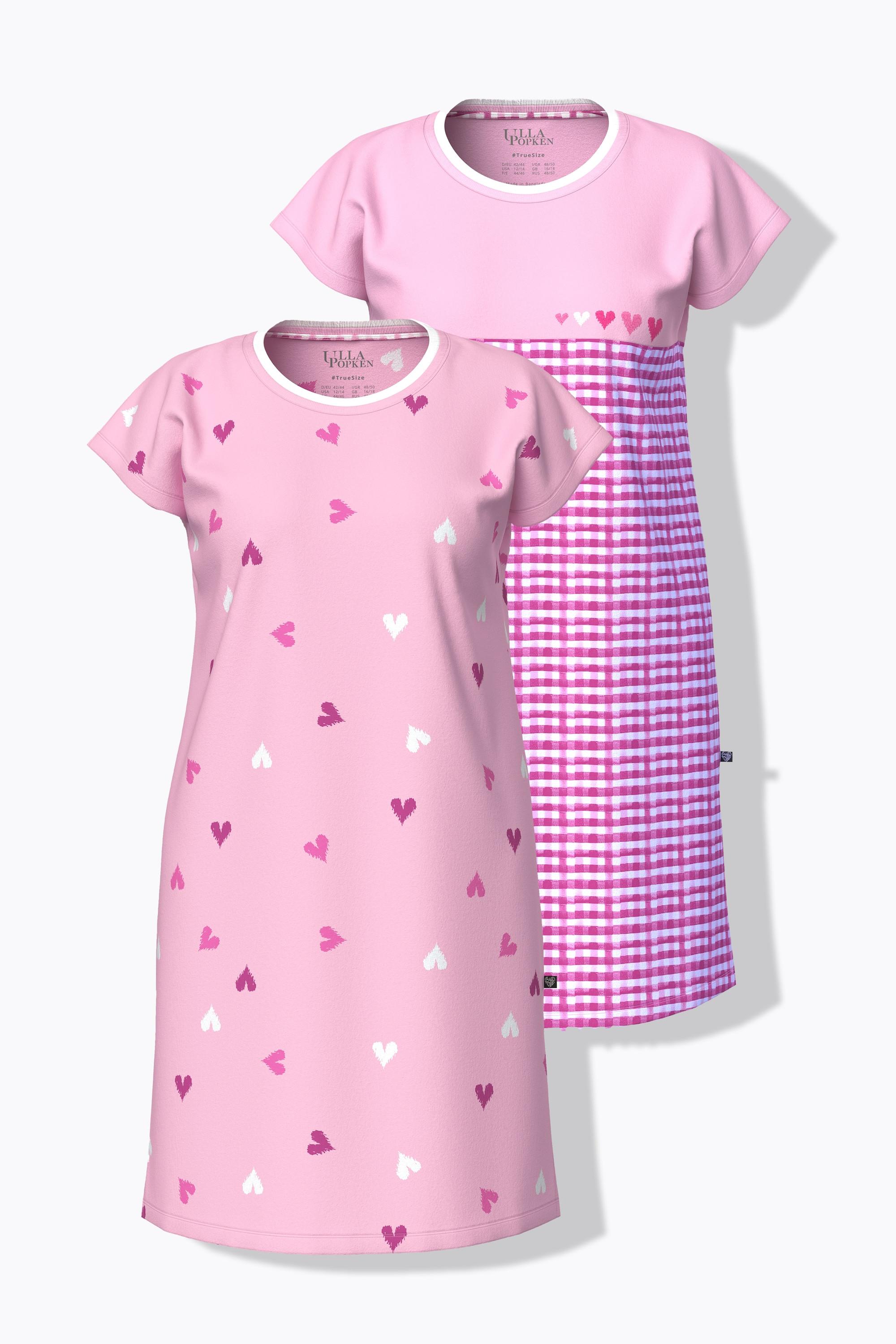 Ulla Popken Bigshirts, 2er-Pack, Karo/Herzen, Rundhals, Halbarm