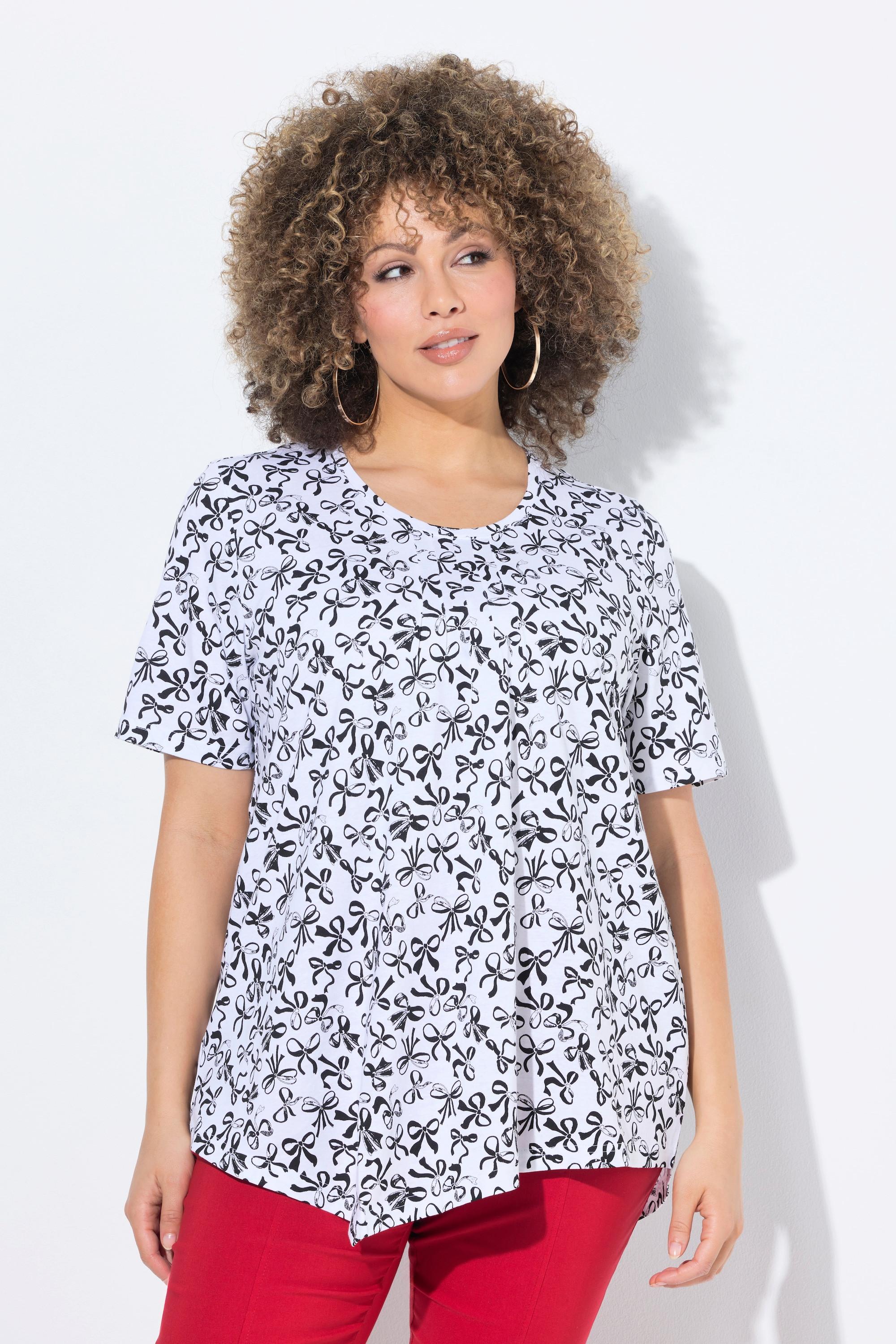 Ulla Popken T-Shirt Schleifen Biesen A-Linie Rundhals Halbarm