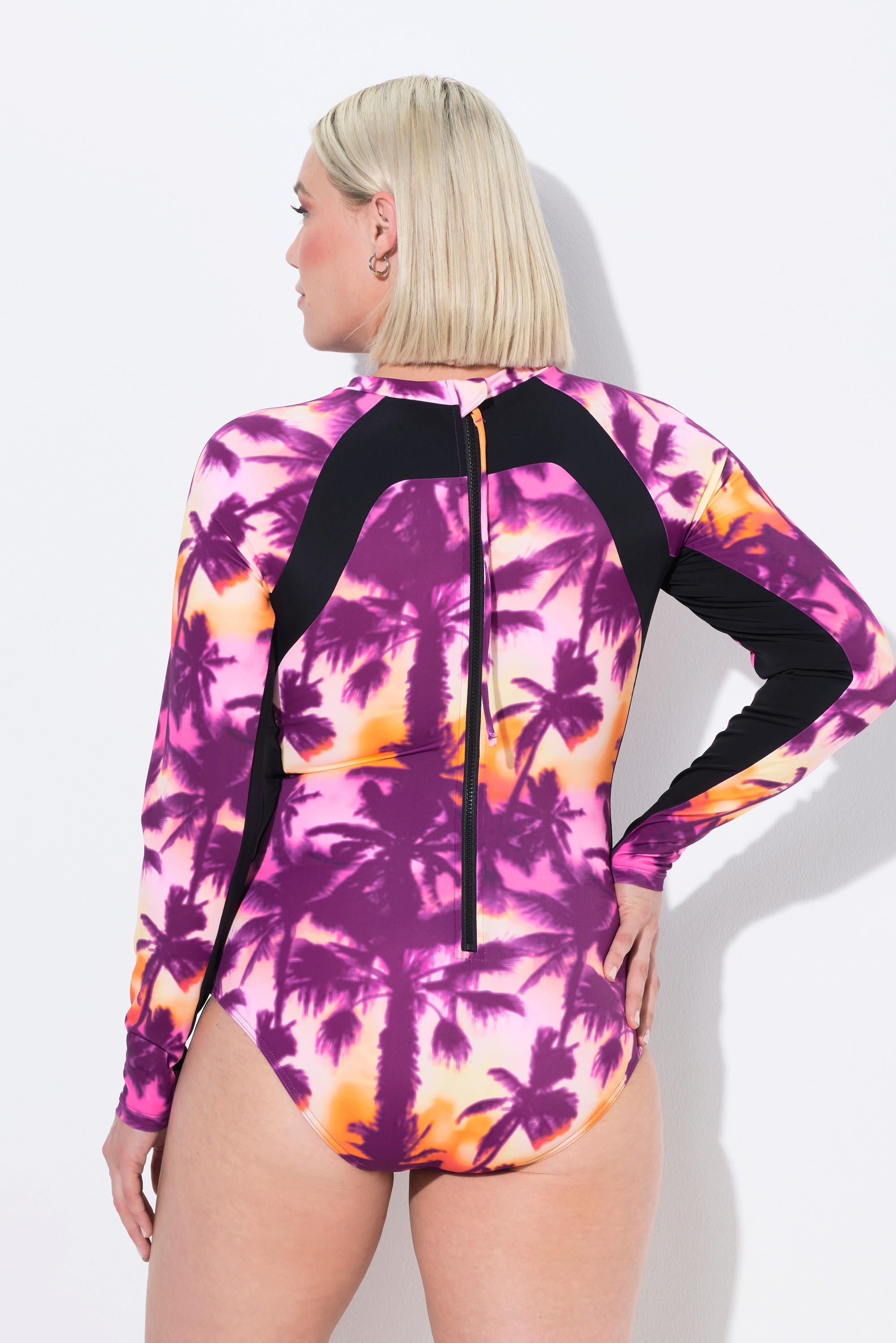 Ulla Popken Badeanzug, Langarm, ohne Softcups, Zipper, recycelt