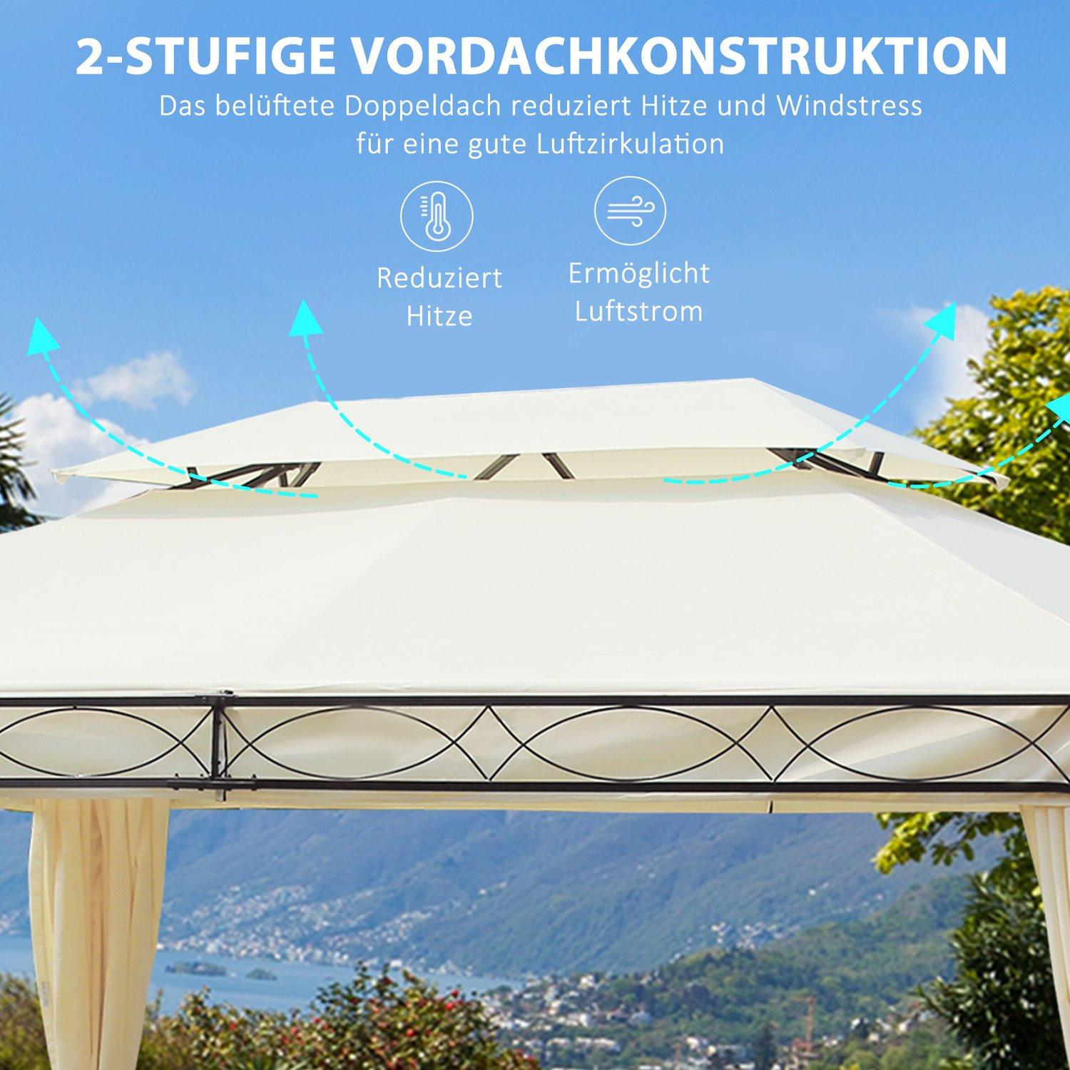 Northio Luxus Pavillon Gartenpavillon 3x4 m Creme, Partyzelt Festzelt Gartenzelt Pagode für Garten & Terrasse
