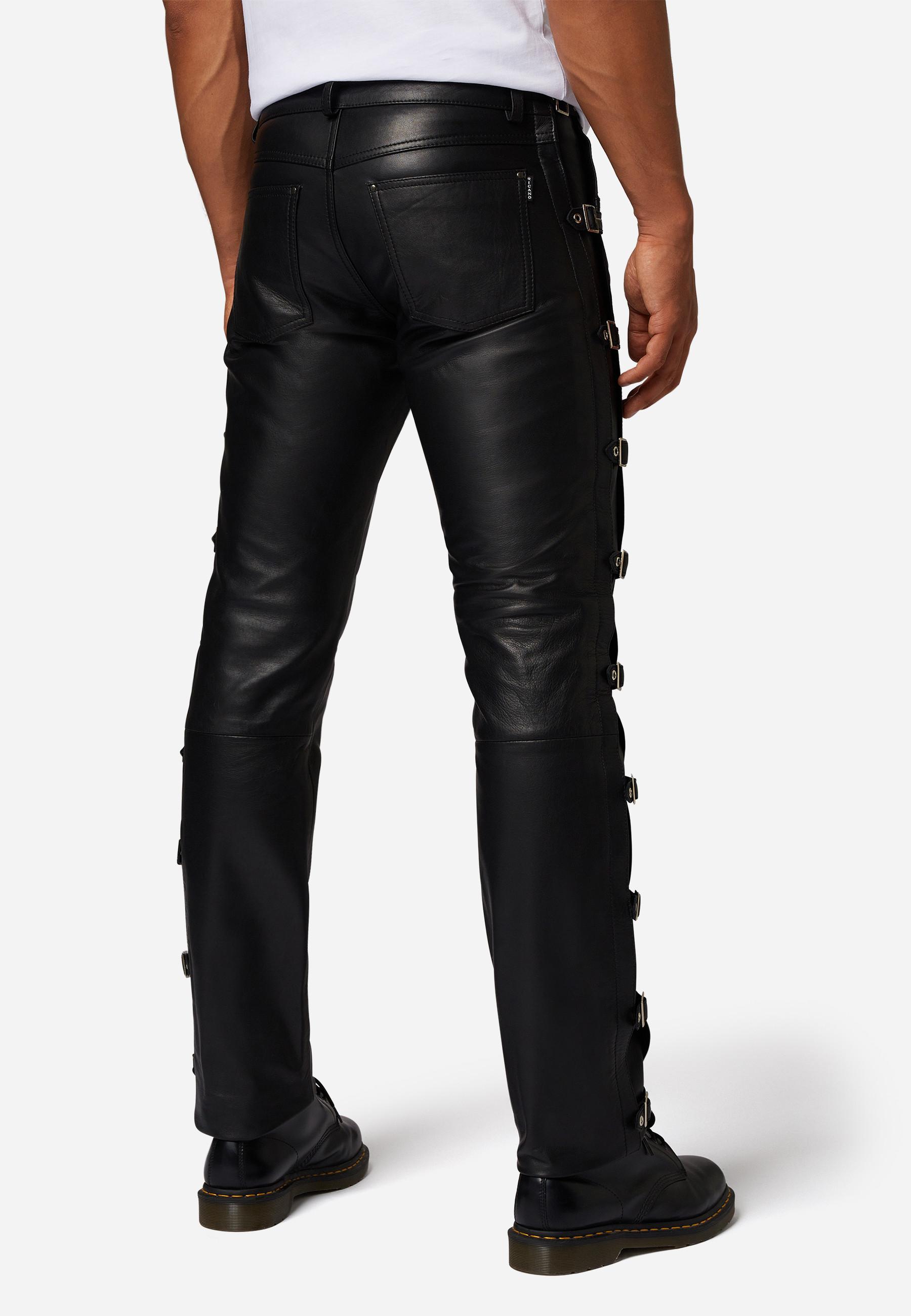 RICANO Lederhose Buckle mit Schnallengürteln und klassischem 5-Pocket-Stil