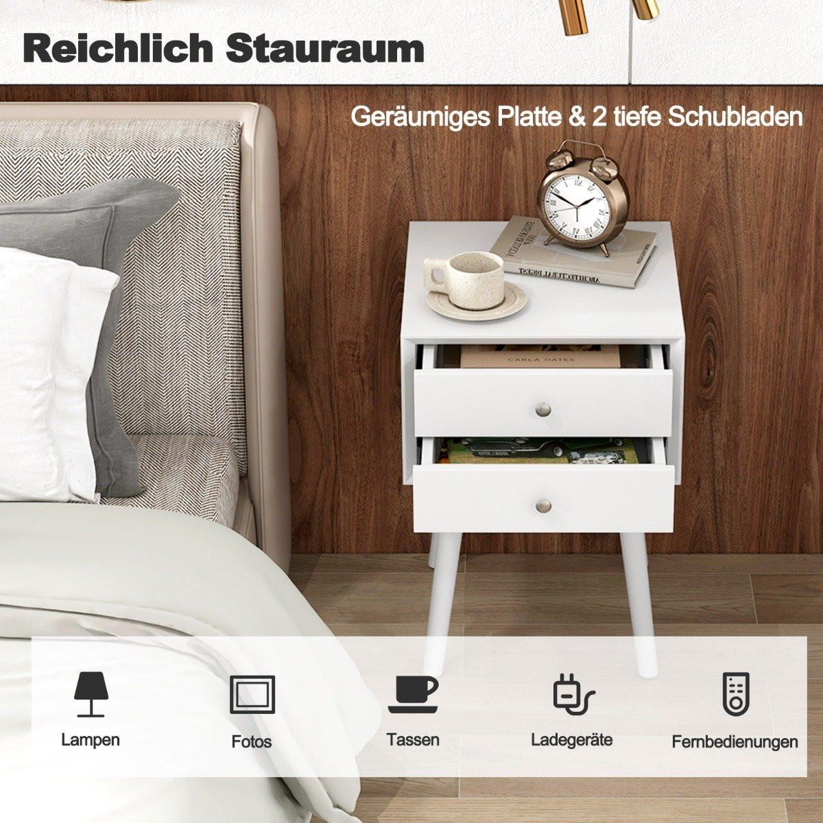 Northix Nachttisch mit 2 Schubladen Kleiner Beistelltisch aus Holz 40 x 40 x 59,5 cm Weiß