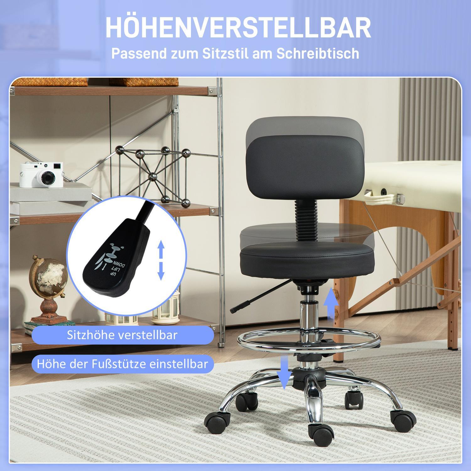 Northio Bürostuhl, Ergonomischer Zeichenstuhl, Höhenverstellbar Computerstuhl mit Fußring, Schreibtischstuhl, Drehstuhl für Wohnzimmer, Büro, Kunstleder, Schwarz Aosom