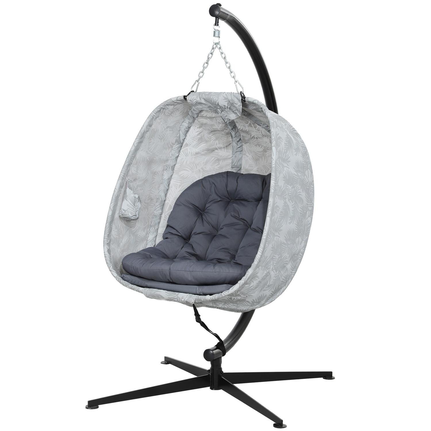 Northio Eiförmiger Hängesessel für den Außenbereich, Faltbar Hängeschaukel mit Gestell, Sitzpolstern, Hängematte für 1 Personen, Schaukelsessel Indoor Outdoor, Terrasse, Garten, Grau Aosom