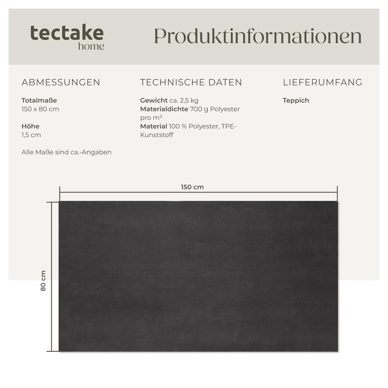 Tectake Kurzflorteppich Soft Zone 80 x 150 cm