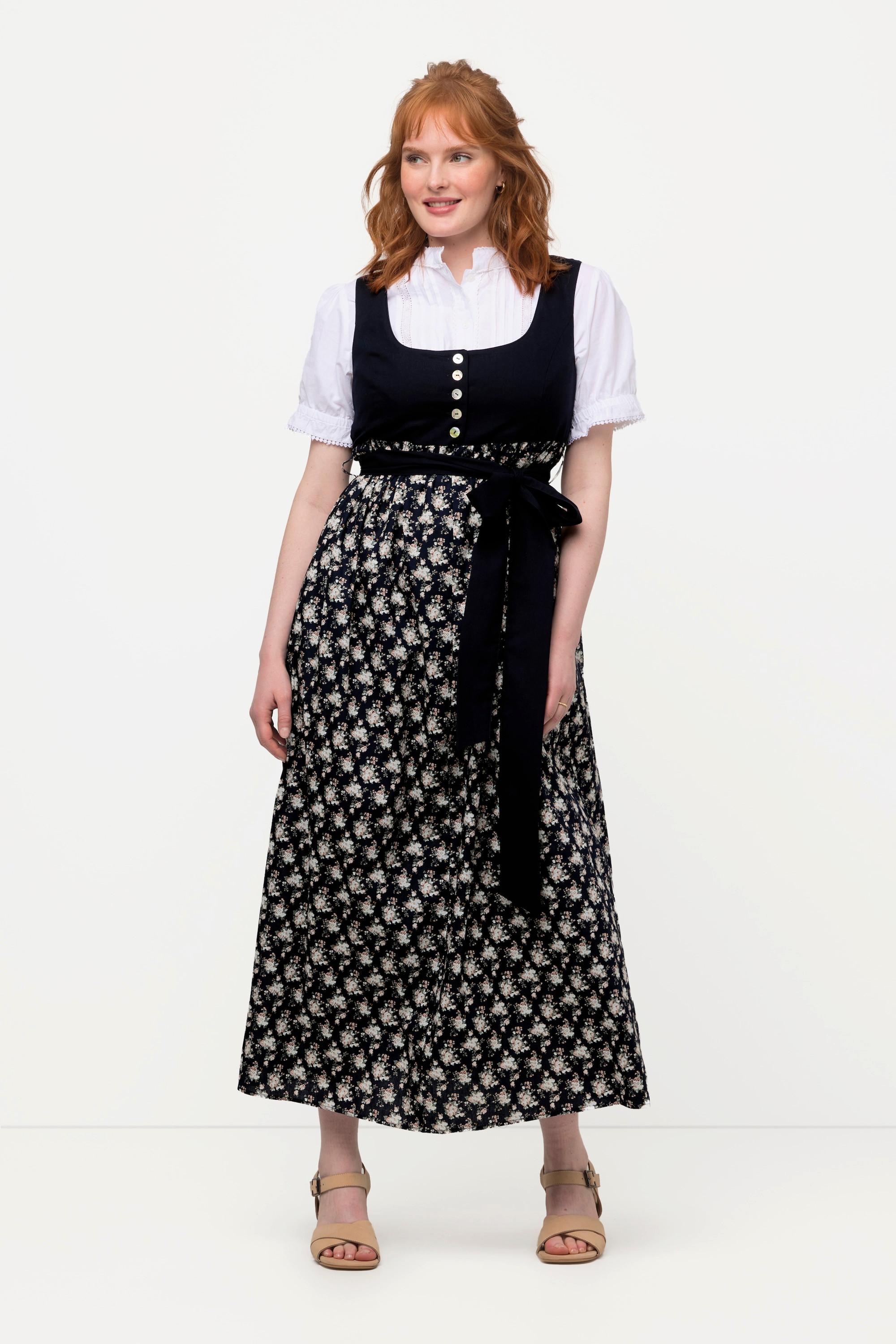 Ulla Popken Dirndl mit Blütenmuster und Bindeband