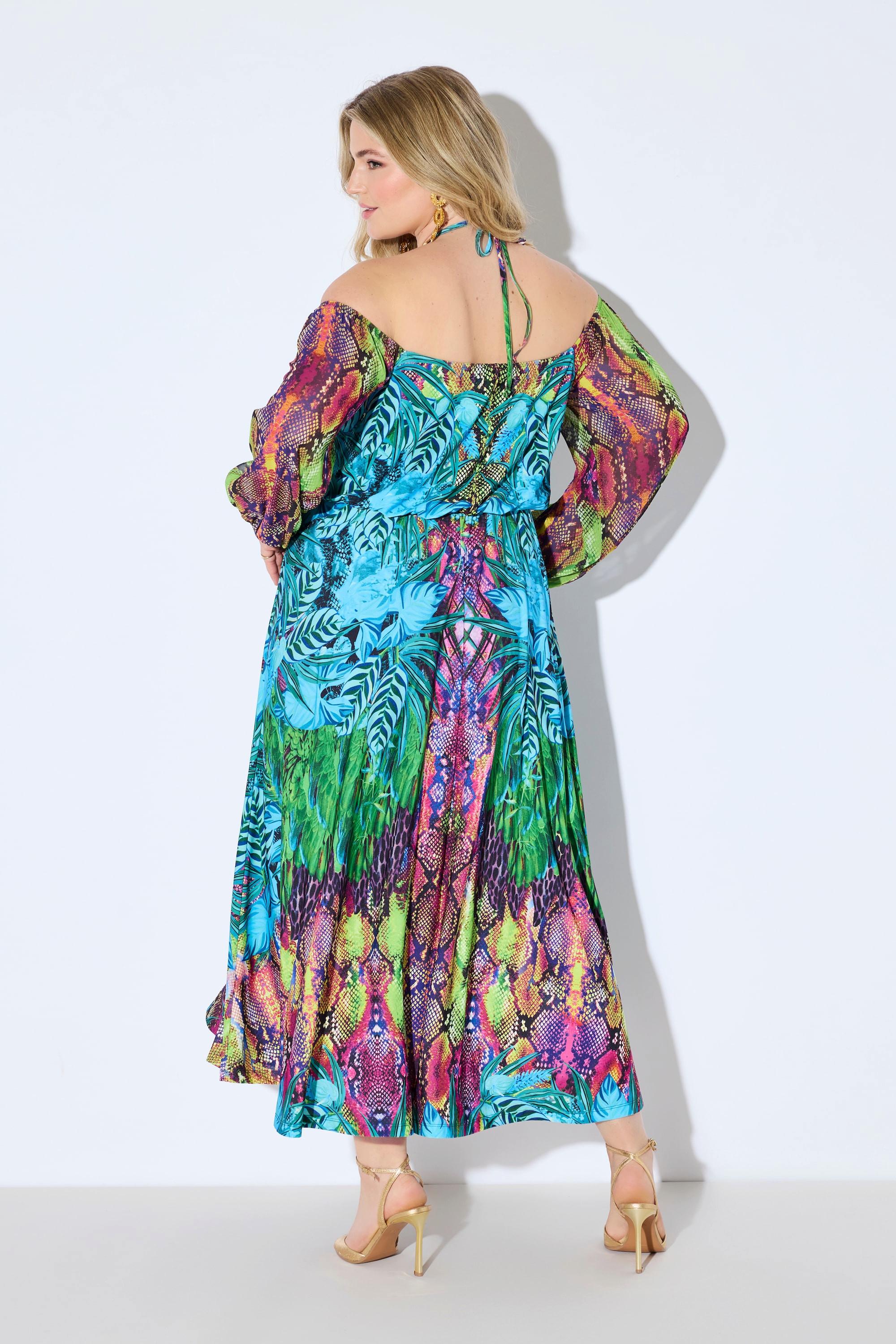 Ulla Popken Offshoulder Maxikleid Chiffon mit blickdichtem Unterkleid