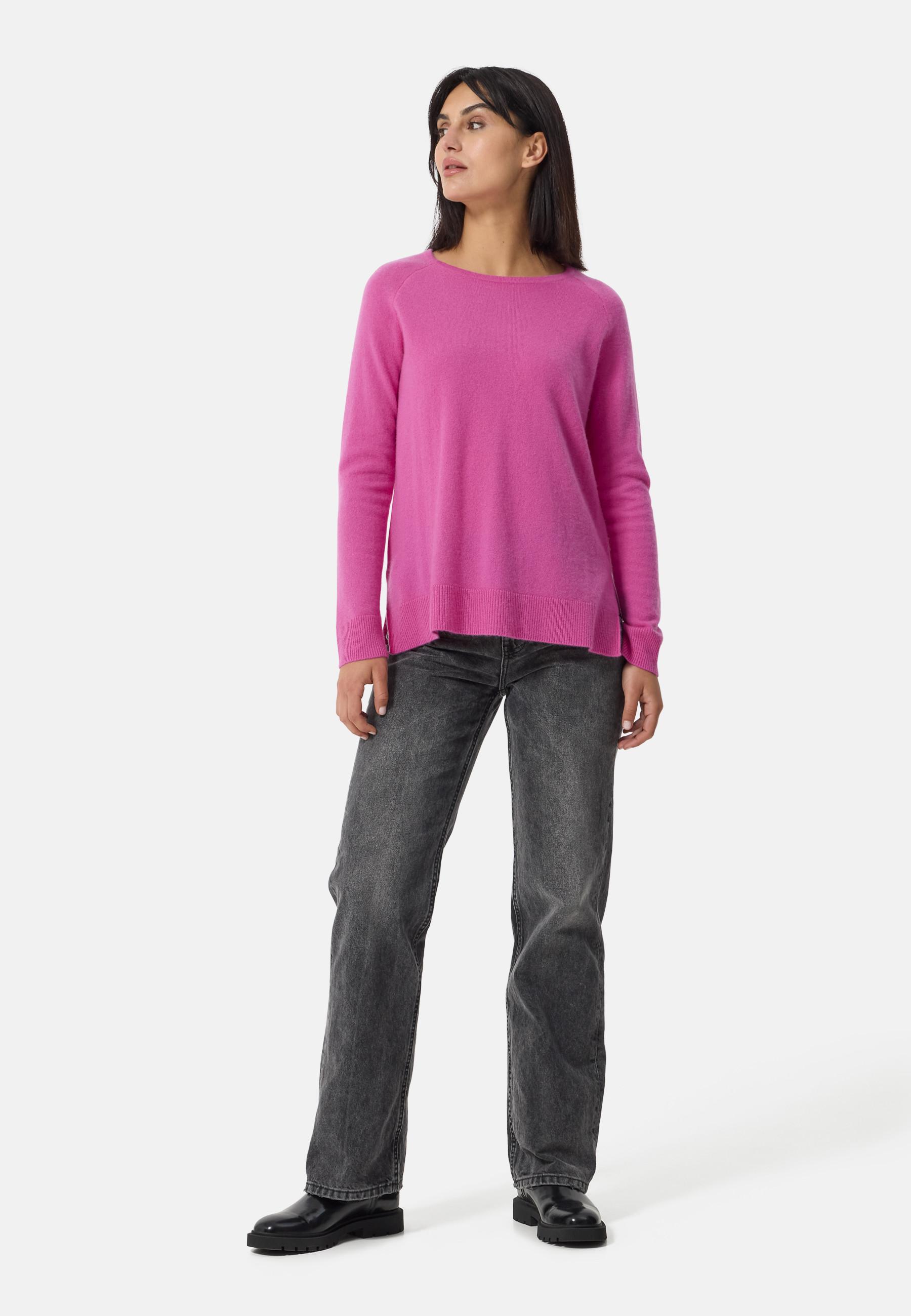 CASH-MERE.CH Kaschmir Rundhals Pullover mit Seitenschlitzen