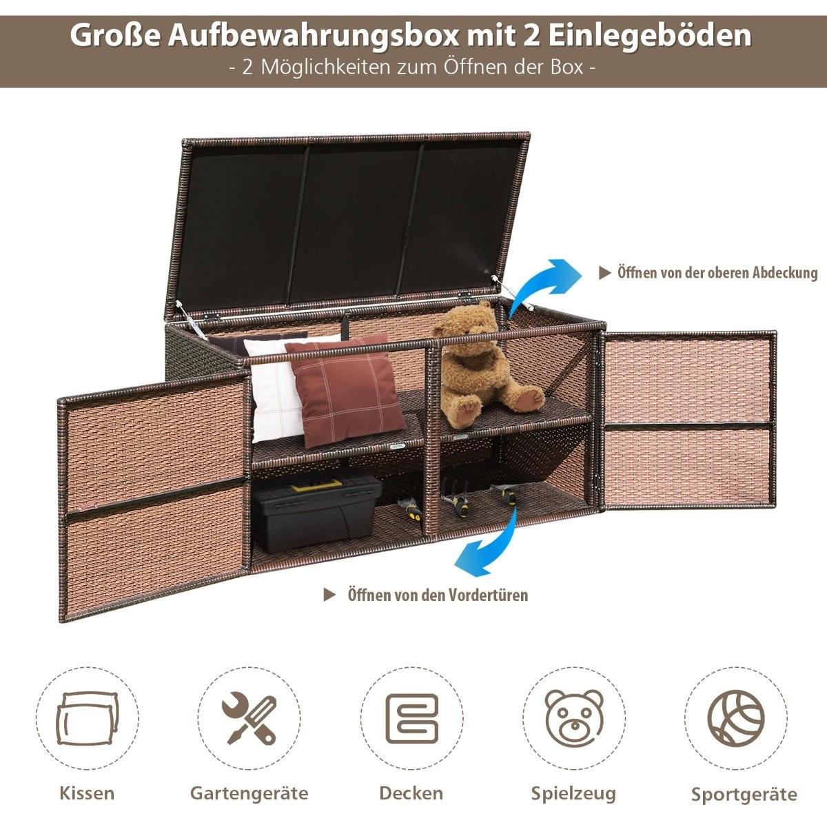 B2X Terrassenbox aus Rattan mit 335L Kapazität Stahlrahmen zur Aufbewahrung Braun