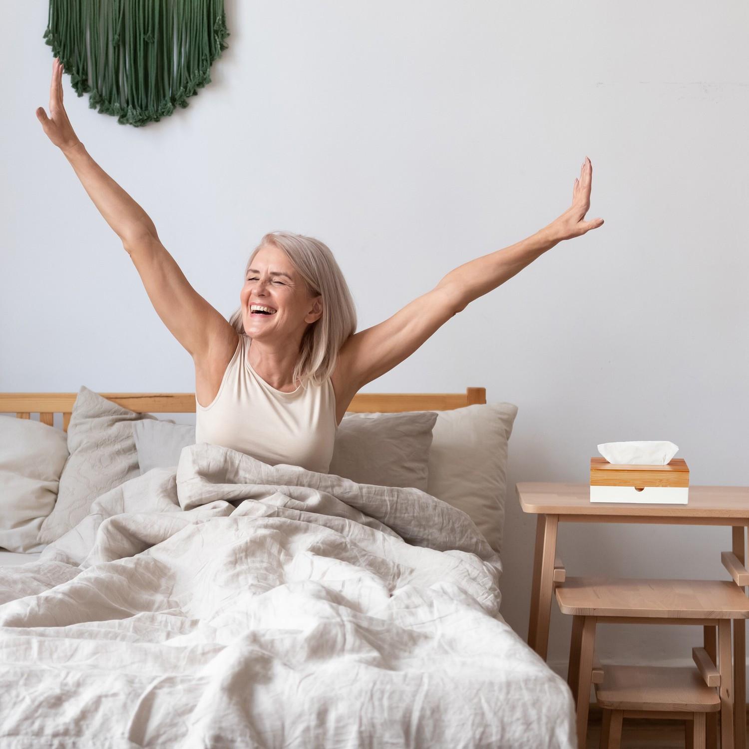 B2X Weiße Taschentuchbox mit Bambusdeckel