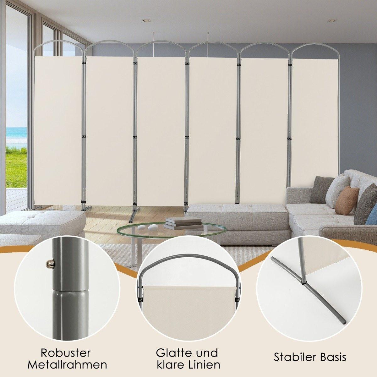 Northio 6-teilige Faltbare Sichtschutzwand Raumteiler Stofftrennwand Beige