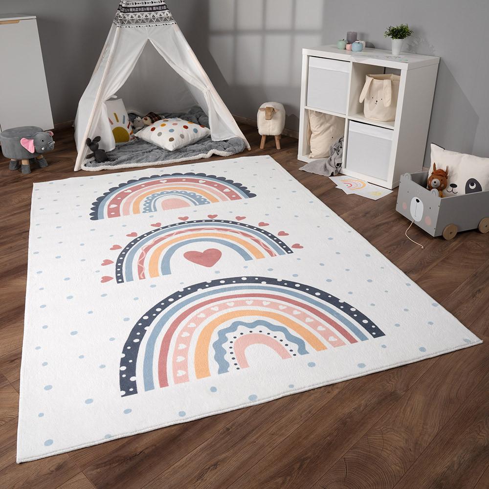 Paco Home Teppich Kinderzimmer Regenbogen Rutschfest