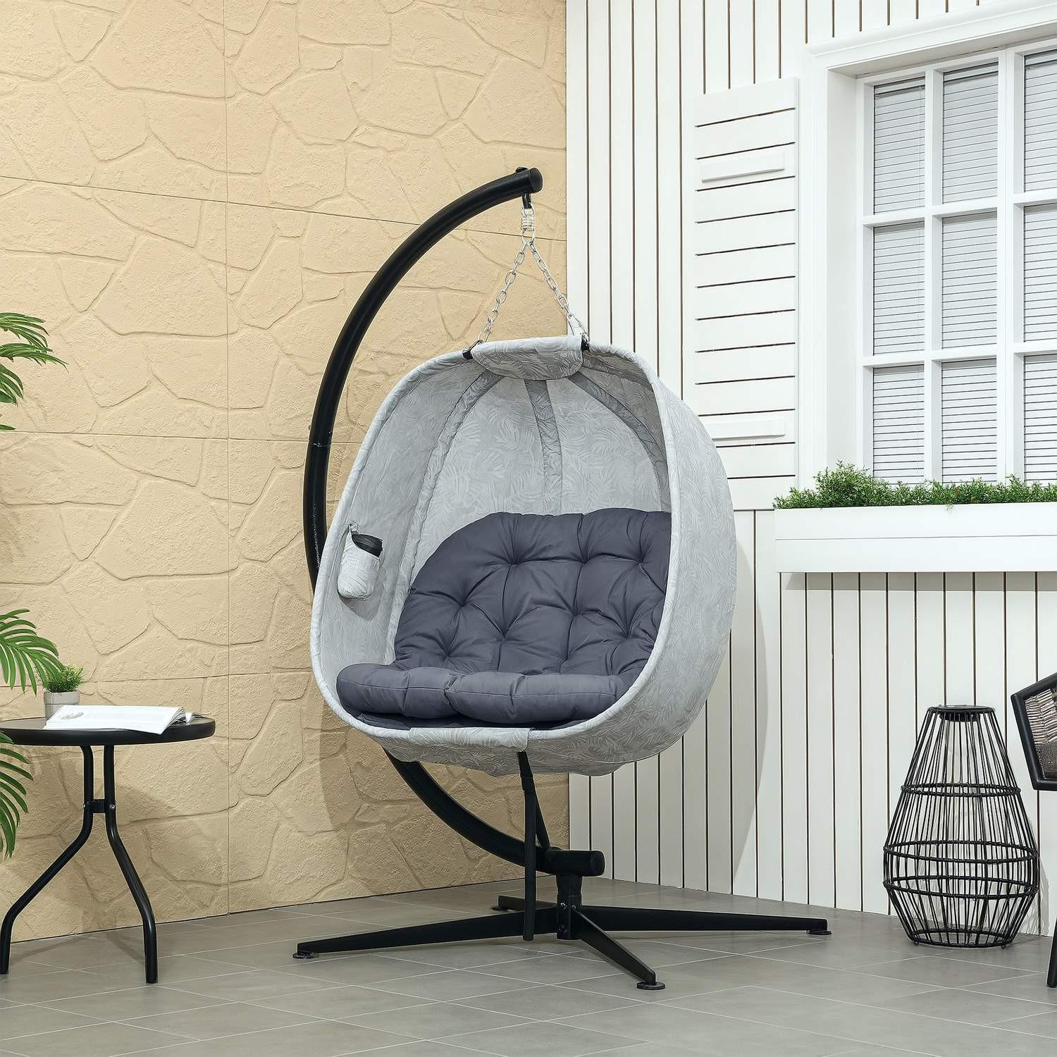 Northio Eiförmiger Hängesessel für den Außenbereich, Faltbar Hängeschaukel mit Gestell, Sitzpolstern, Hängematte für 1 Personen, Schaukelsessel Indoor Outdoor, Terrasse, Garten, Grau Aosom