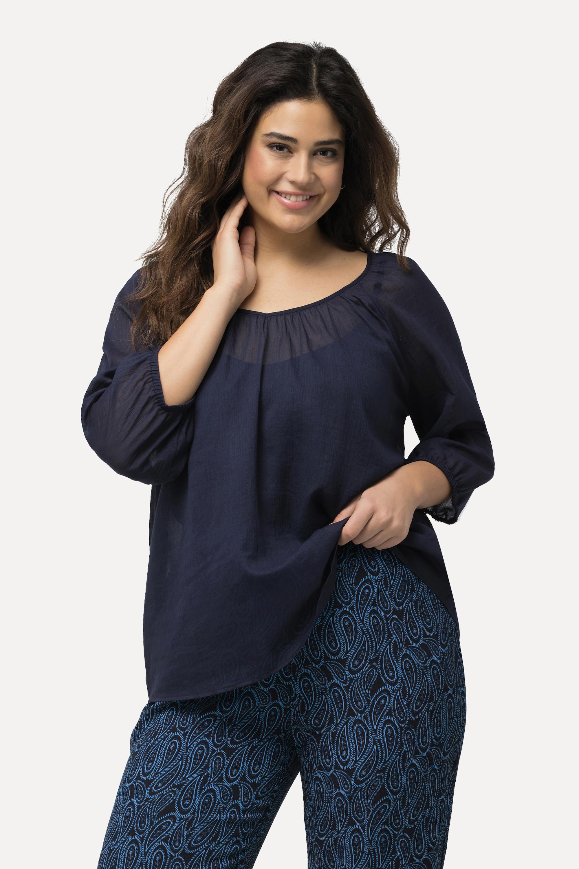 Ulla Popken Bluse floraler Druck V-Ausschnitt 3/4-Arm