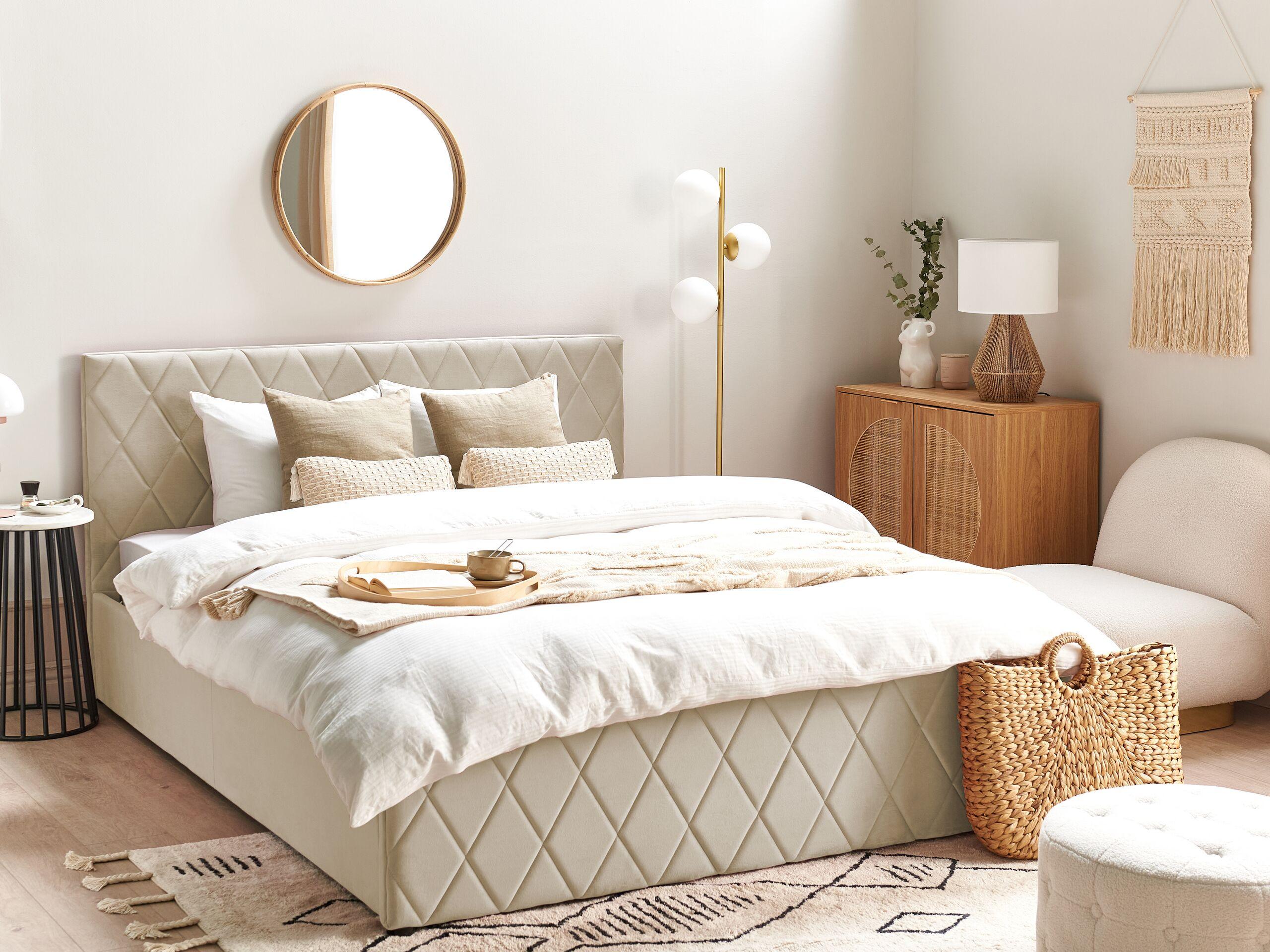 Beliani Bett mit Lattenrost aus Samtstoff Modern ROCHEFORT