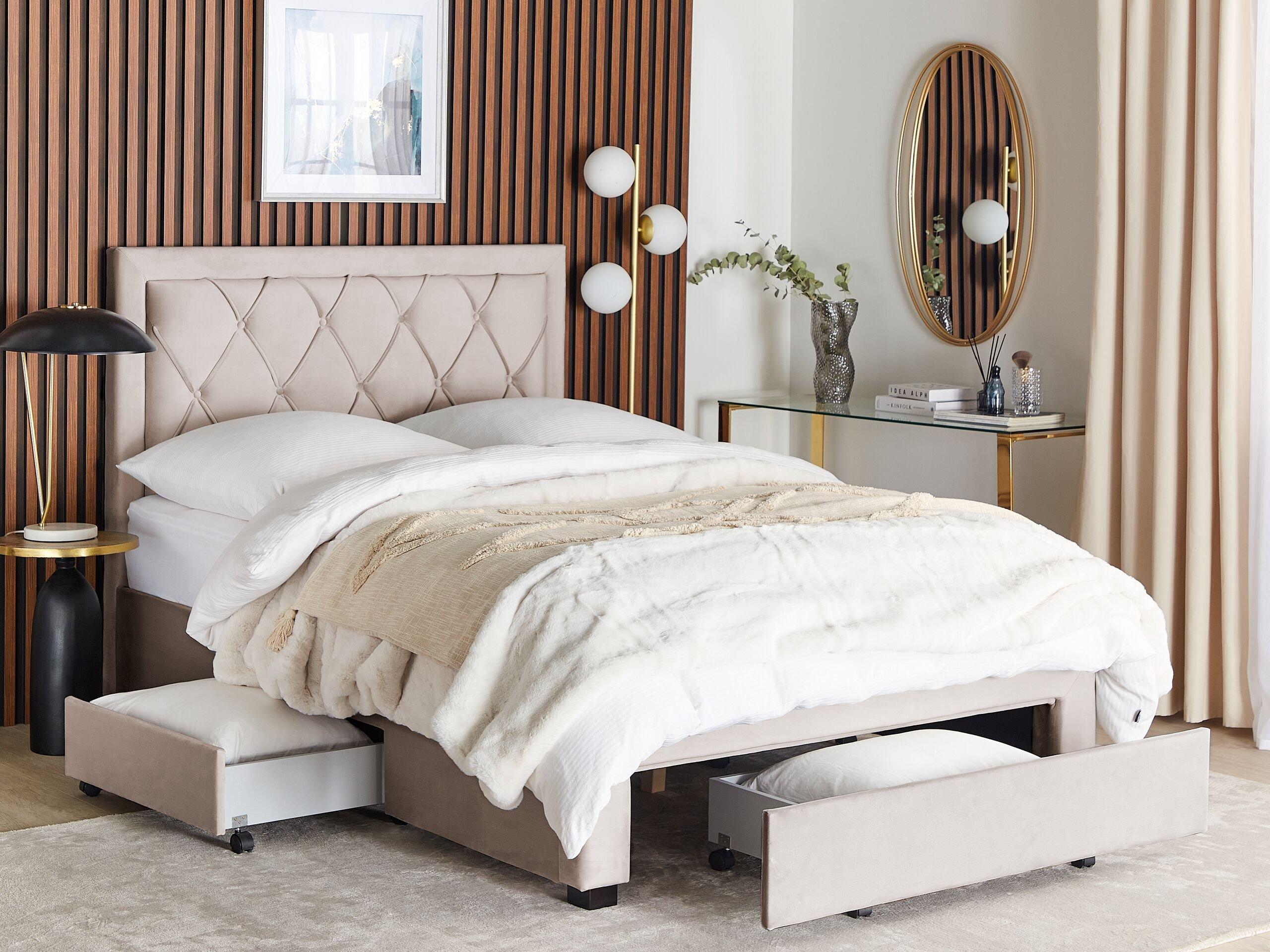 Beliani Bett mit Bettkasten aus Samtstoff Glamourös LIEVIN