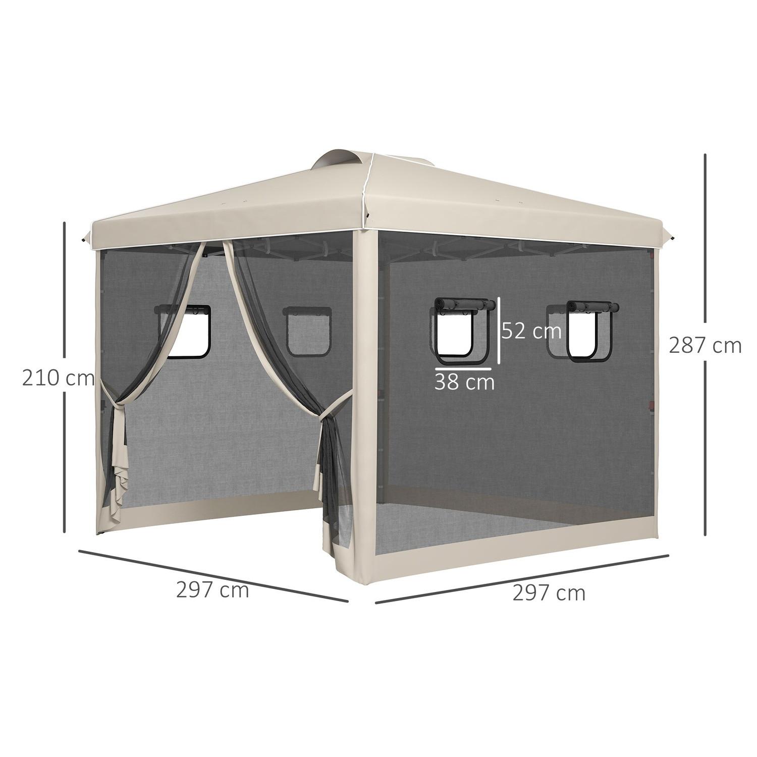 Northio Faltpavillon 3X3M Pavillon Mit 4 Netzvorhängen, Uv-Schutz, Pop Up, Fenster, Tragetasche, Beige