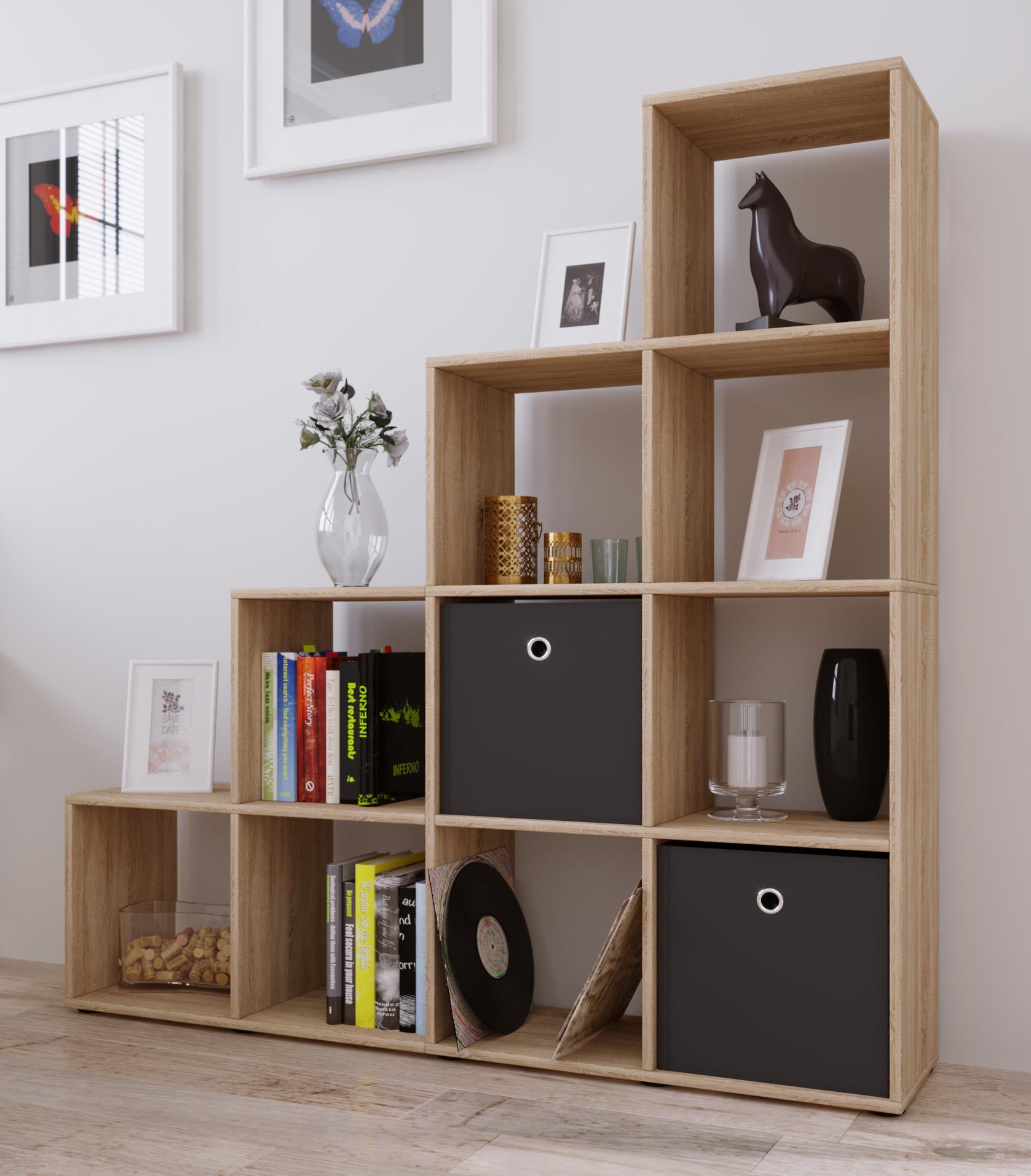 VCM Holzregal stehend | platzsparendes Regal | Maße: H. 139 x B. 143 x T. 29 cm | Elegantes Regal stehend | Aufbewahrungsregal | Bücherregal |