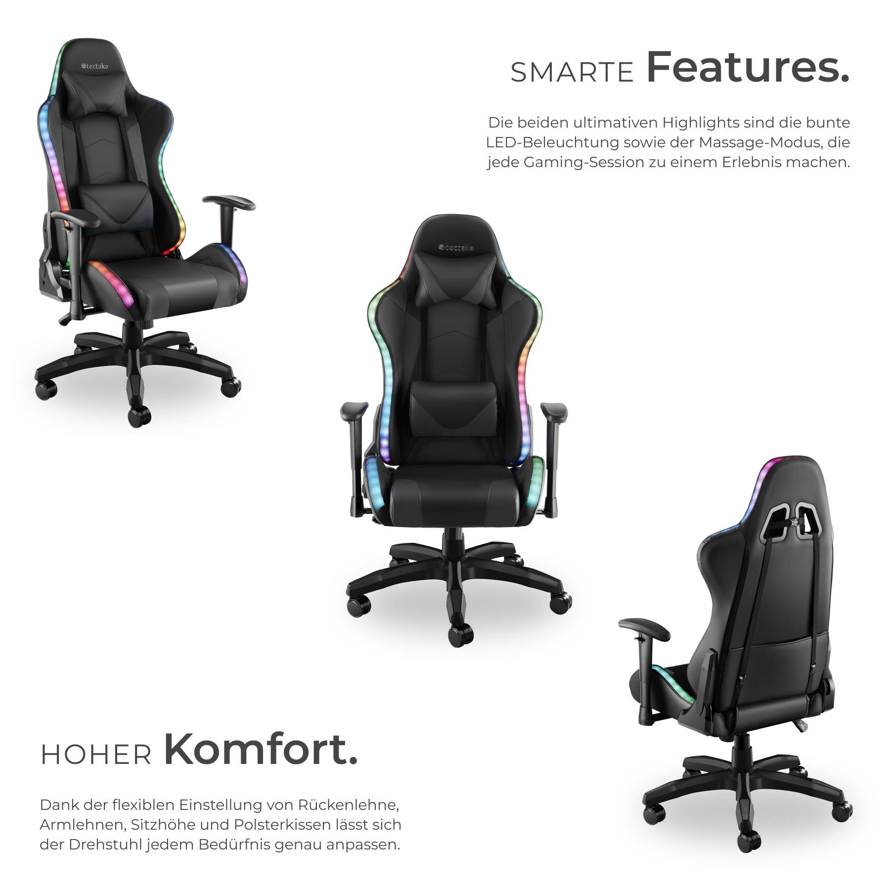 Tectake Gamingstuhl Tartaros, LED, Massagefunktion