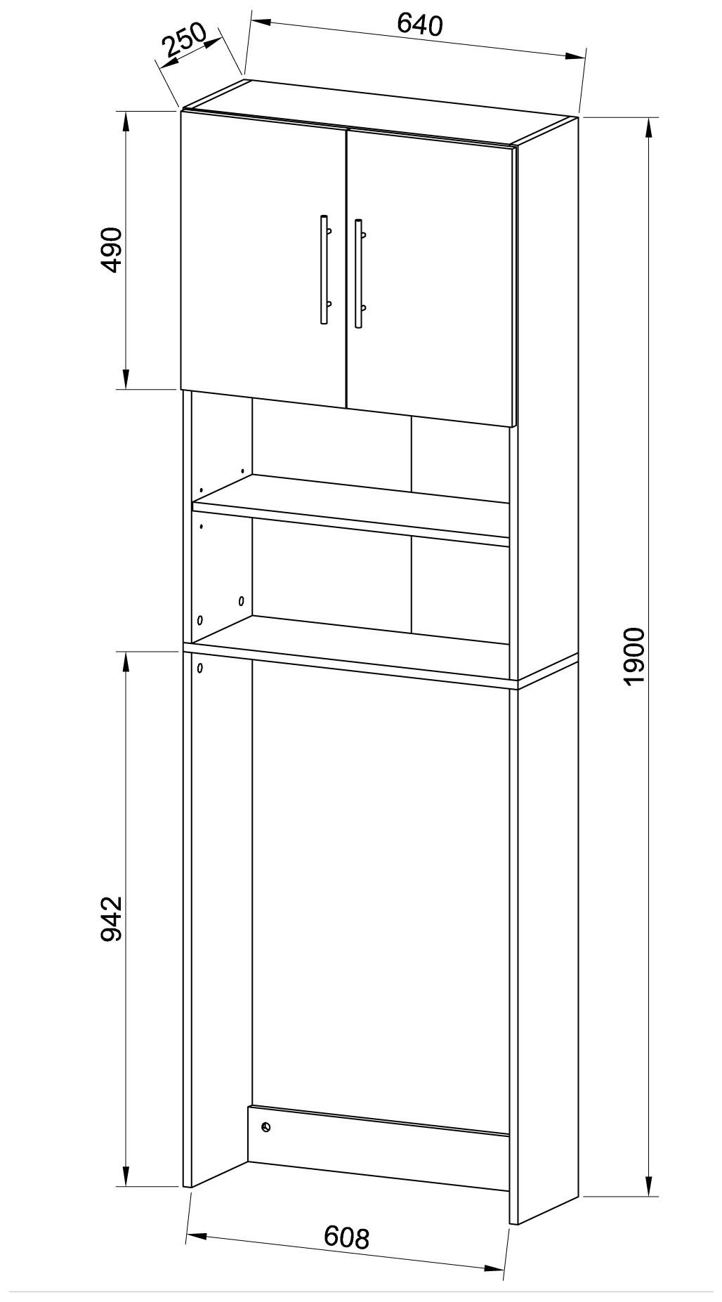 VCM Waschmaschinenschrank | Praktischer Überbauschrank mit viel Stauraum | Maße ca. B. 64 x H. 190 x T. 25 cm | Waschmaschinenregal für Bad und Waschküche