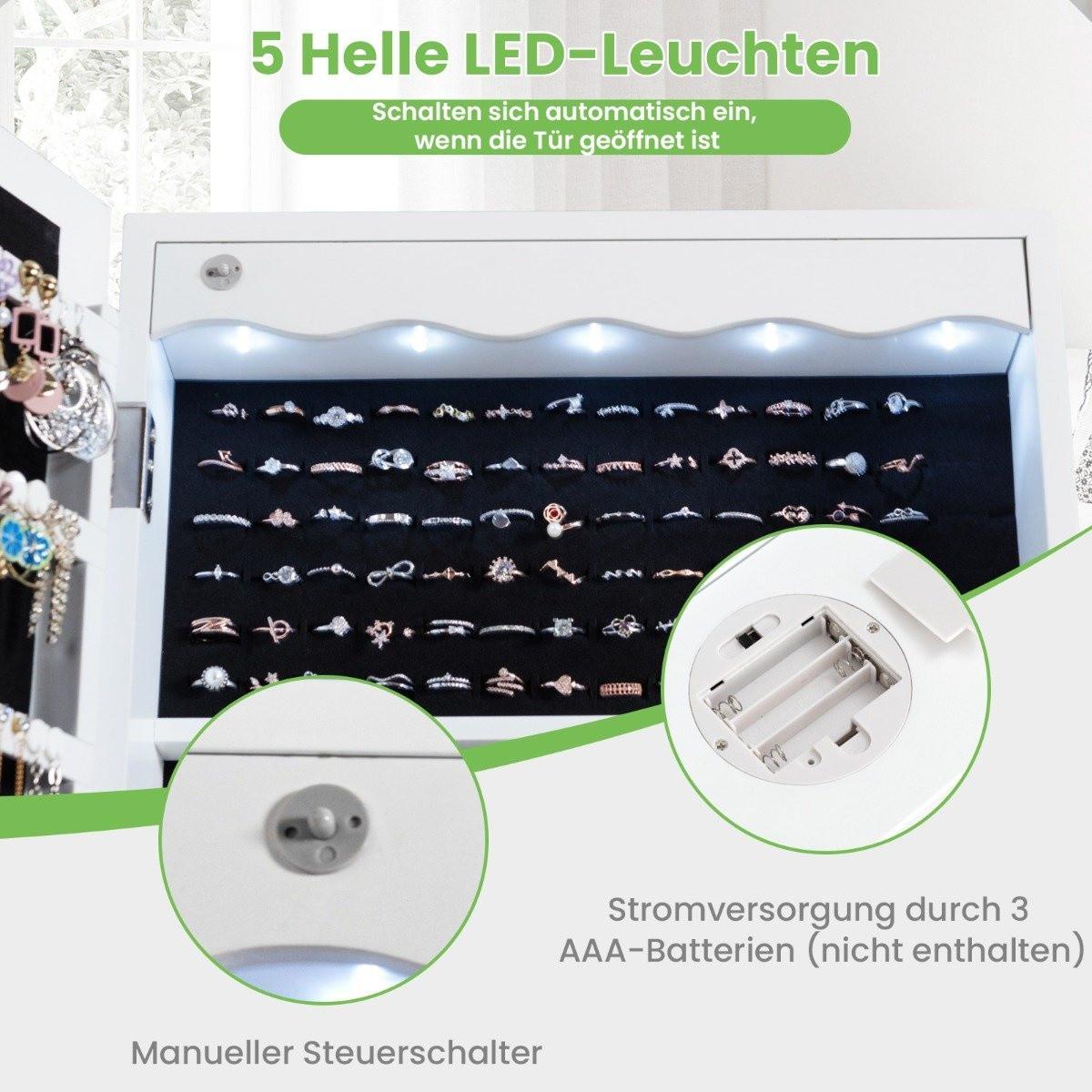 Northix Schmuckschrank Hängend Sipegelschrank mit LED-Beleuchtung Weiß