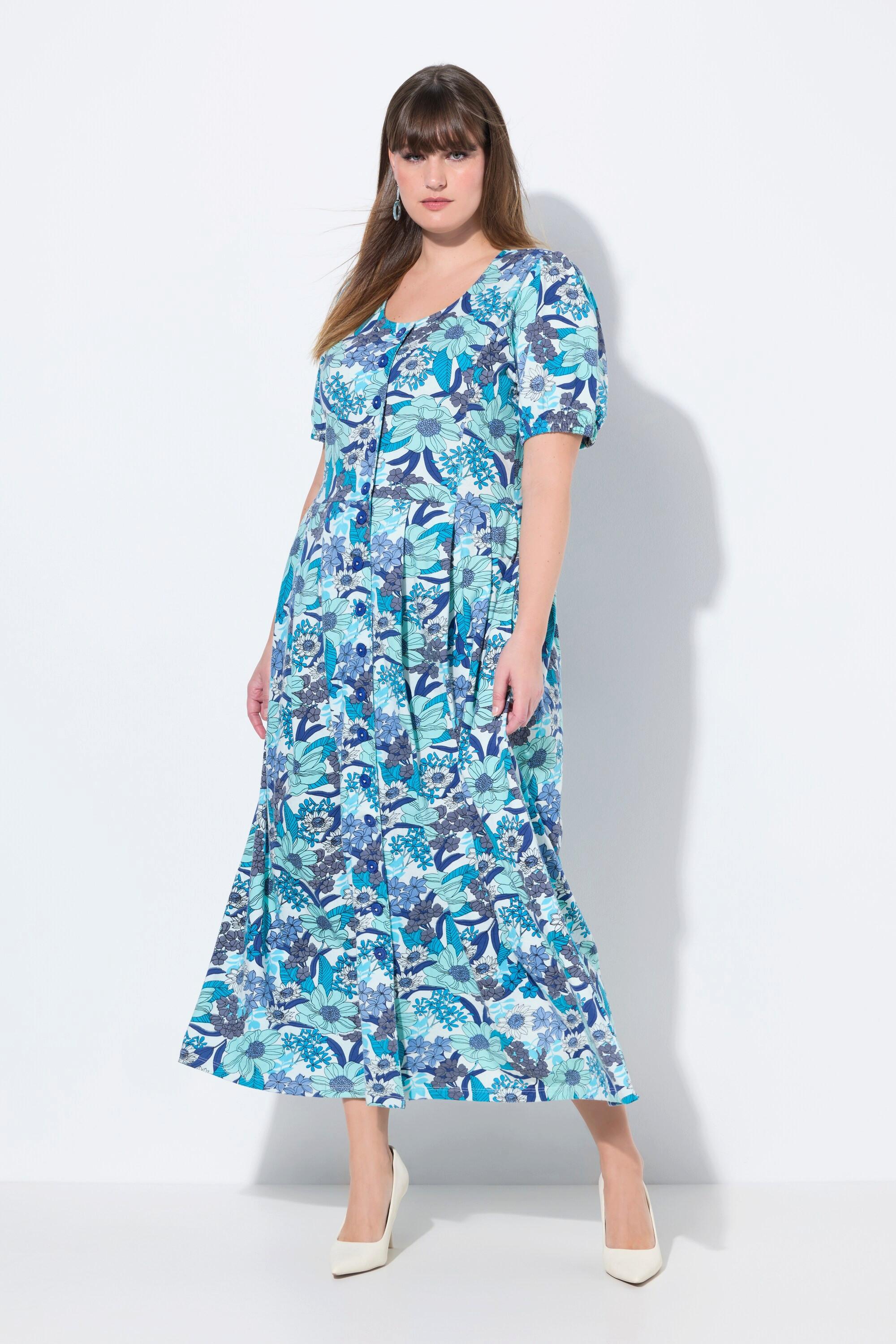 Ulla Popken Jersey Maxikleid Blüten Rundhals Halbarm