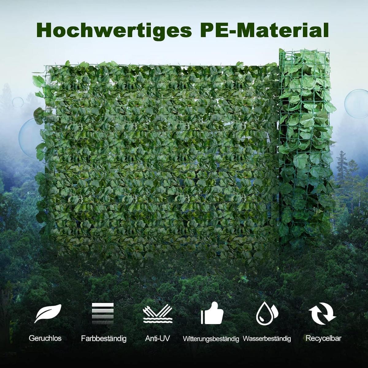 B2X Künstliche Efeu Garten Sichtschutz Balkonsichtschutz Blätteroptik Windschutz 150 x 240 cm Grün