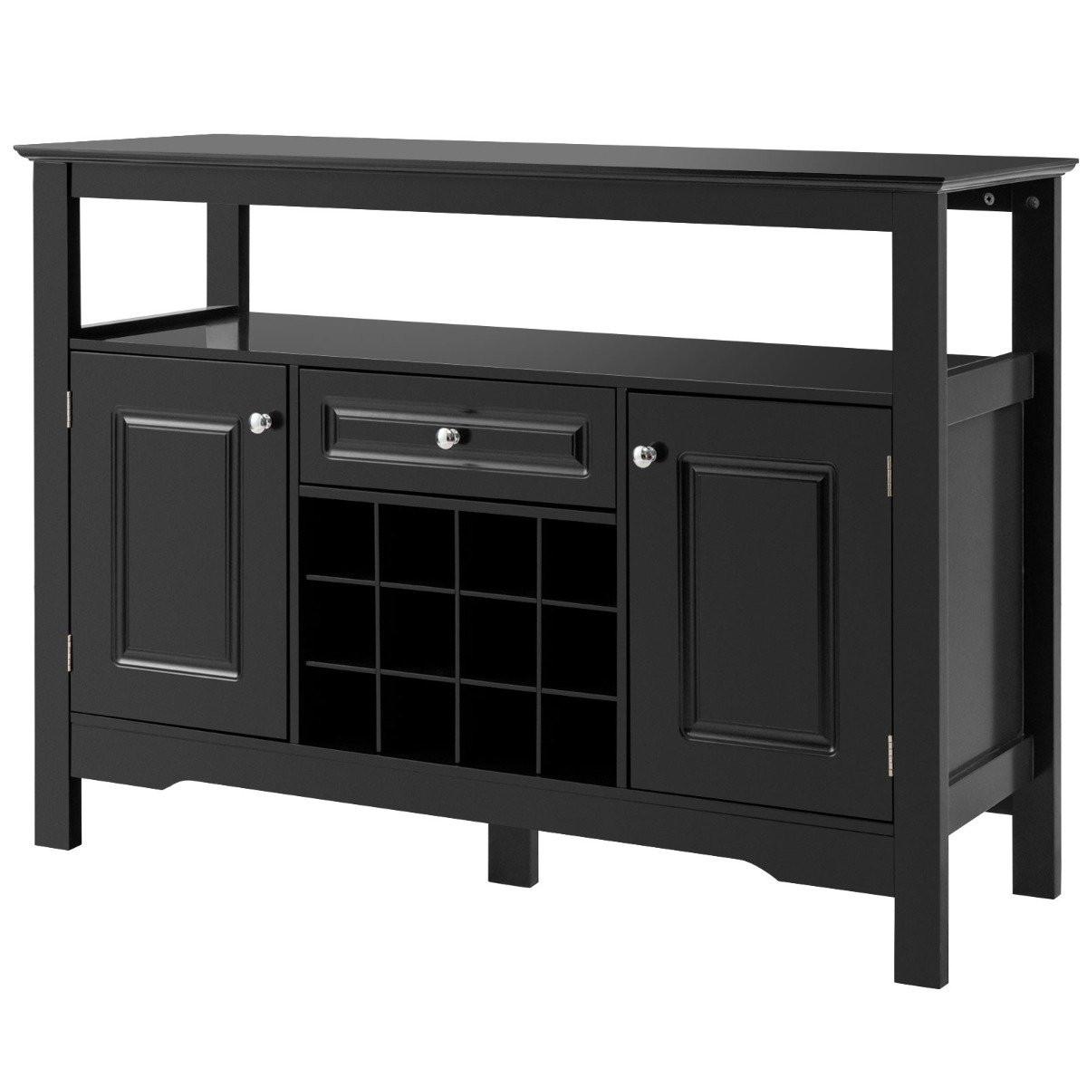 B2X Modernes Esszimmerbuffet mit Weinregal und Schränken & Schublade 117 x 40,5 x 82,5 cm Schwarz