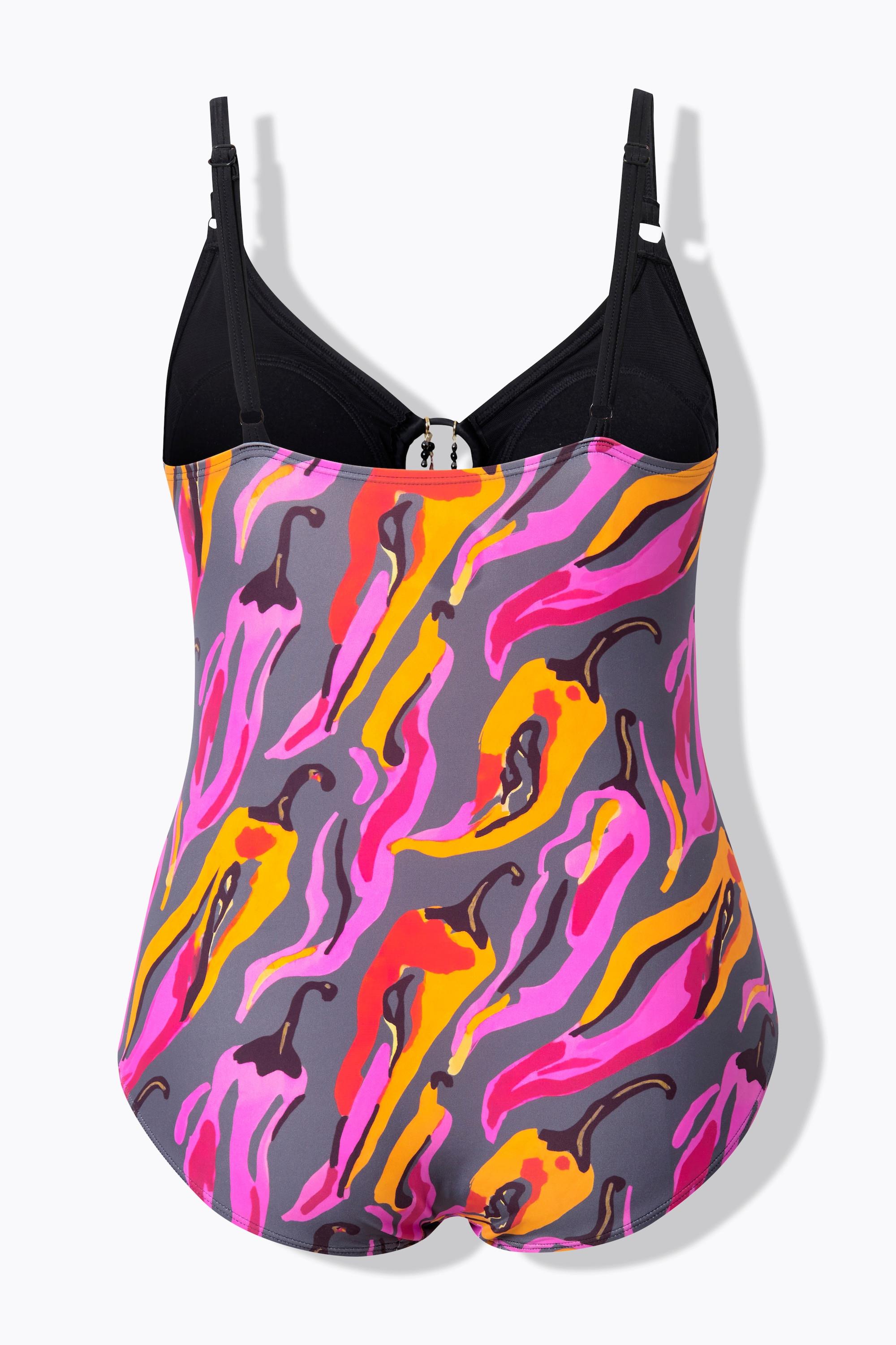 Ulla Popken Badeanzug, Chilis, Softcups, Zierring, recycelt