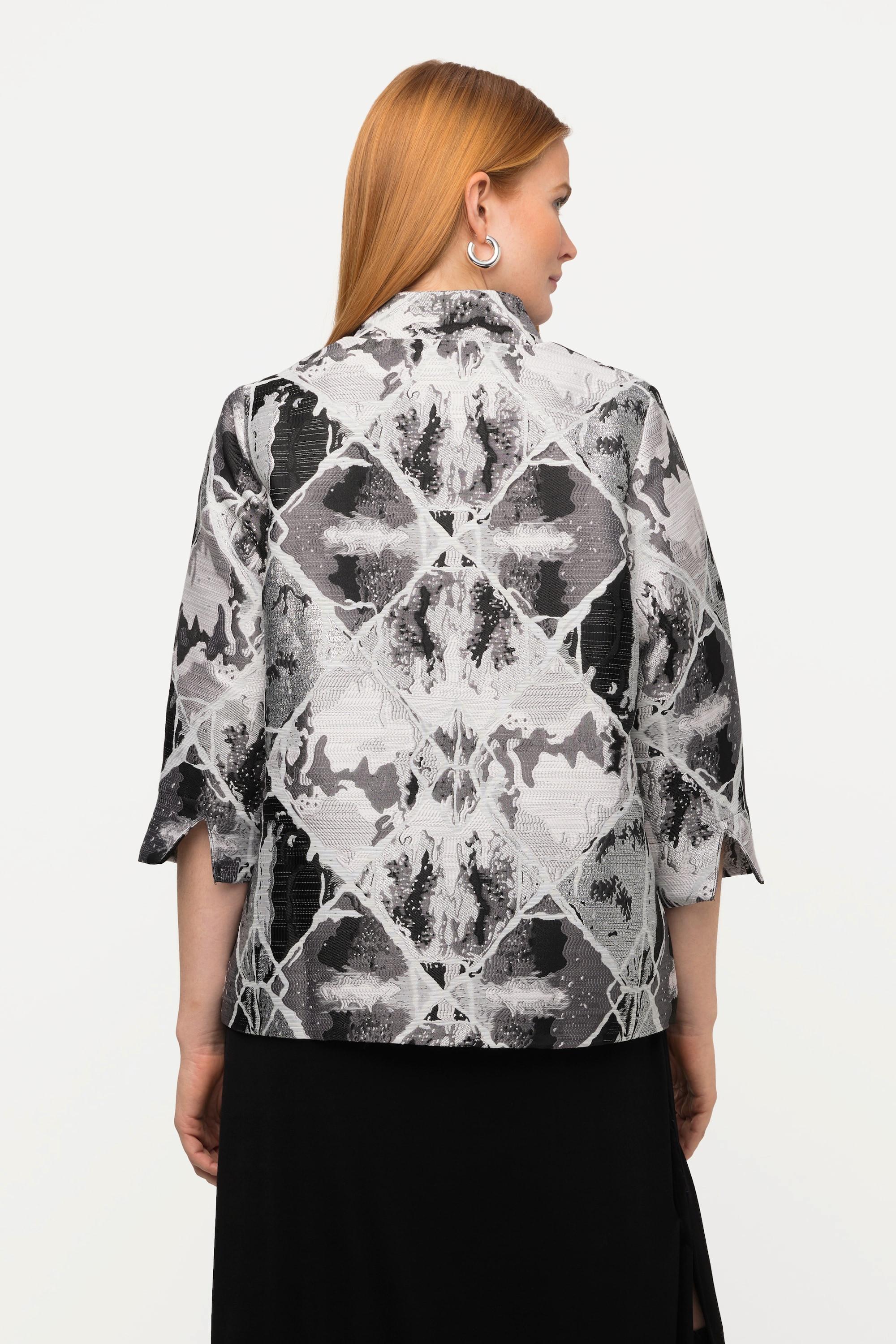 Ulla Popken Blazer, Jacquard-Karo-Design, Stehkragen, 3/4-Tulpenarm