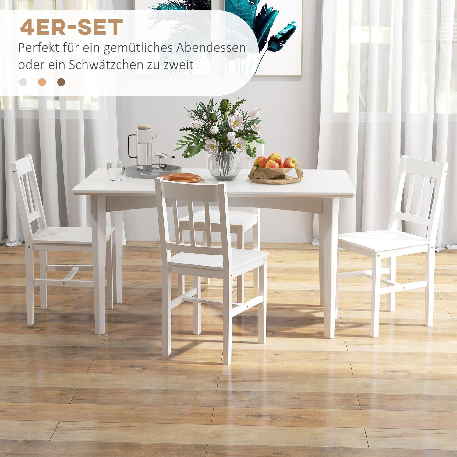 Northio Esszimmerstuhl 4Er Set Moderne Küchenstühle Mit Rückenlehne, Kiefernholz, Weiß, Ideal Für Küche & Wohnzimmer