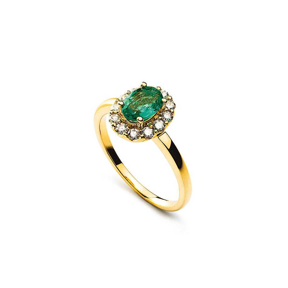 MUAU Schmuck Ring Gelbgold 750 Smaragd 0.94ct. Brillanten 0.40ct.