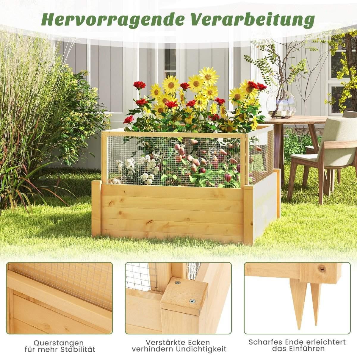 Northix Hochbeet mit Zaun Pflanzkasten aus Holz mit 4-seitigem Schutzzaun & Pflanzgitter 107 x 107 x 70 cm