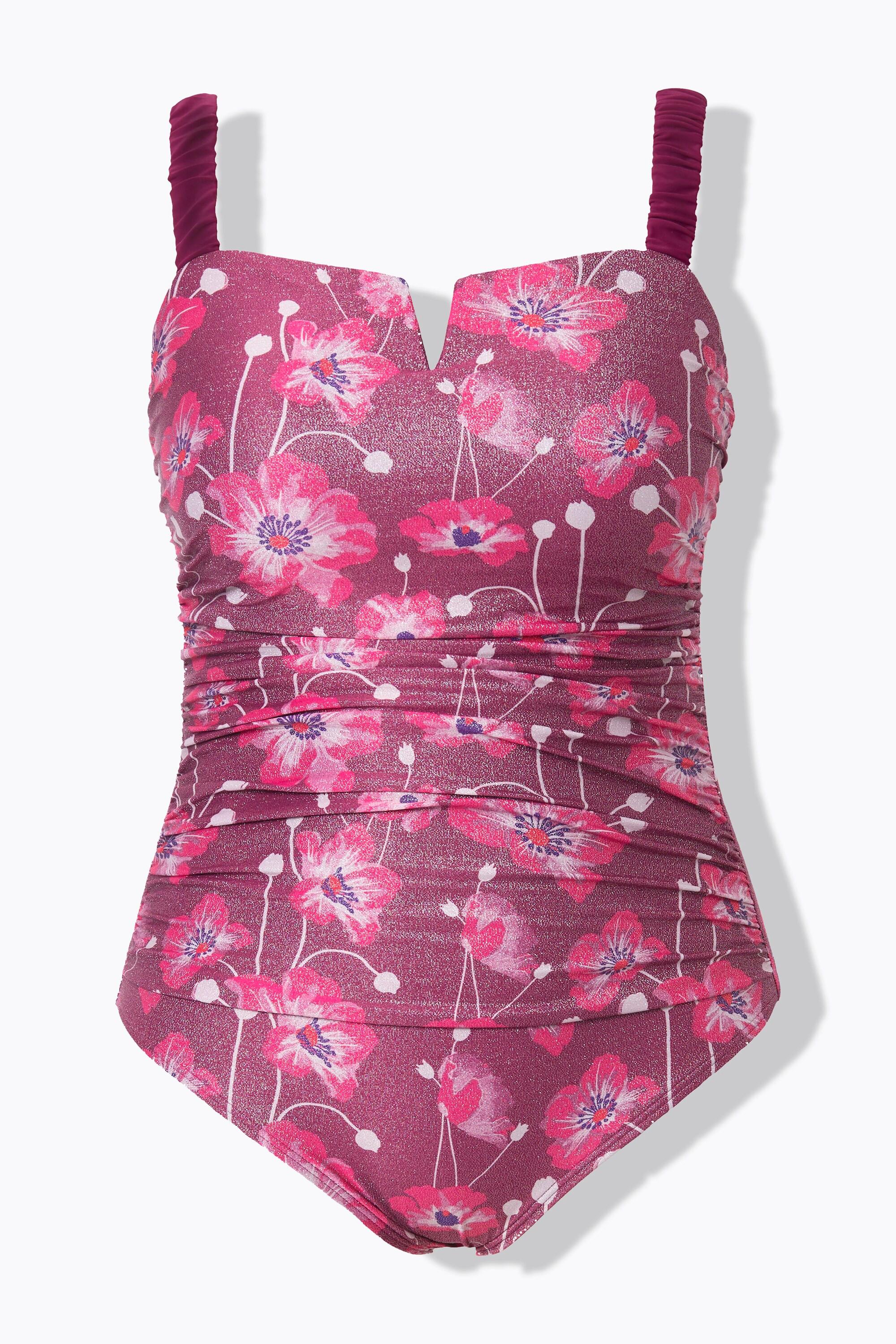 Ulla Popken Badeanzug, Blüten, geraffte Träger, Softcups, recycelt