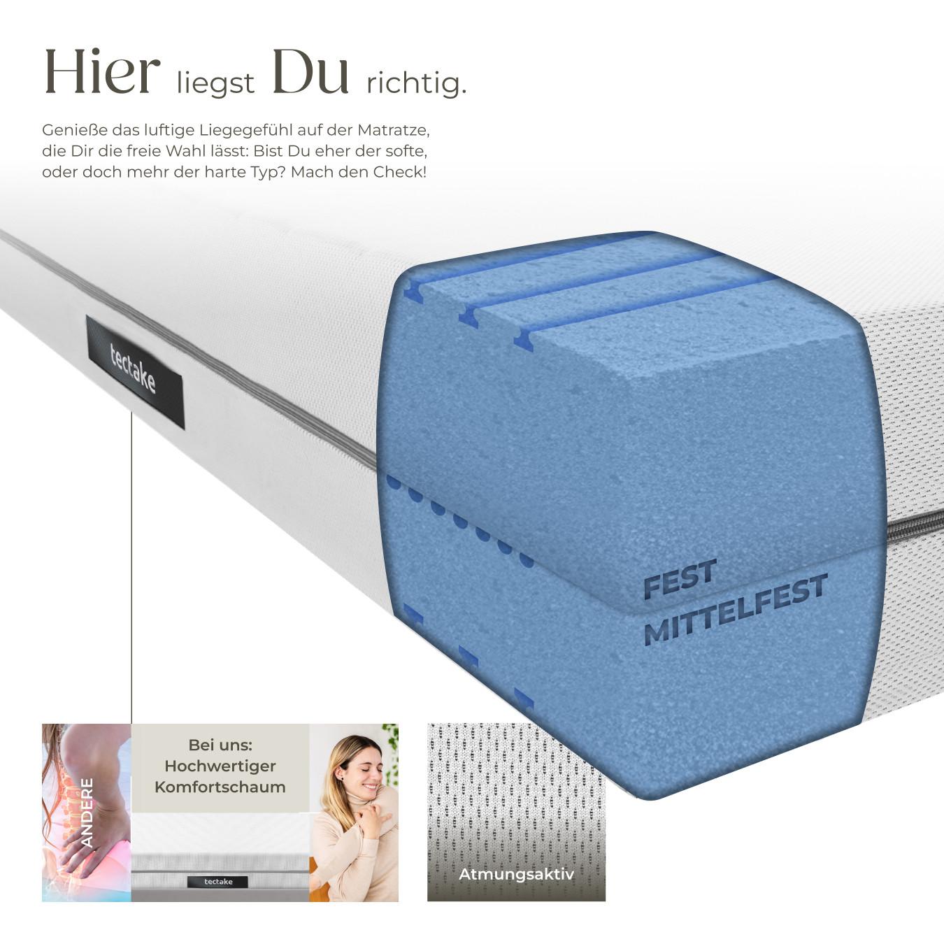 Tectake Matratze Komfortschaum mit 2 Härtegraden (H2 & H3)