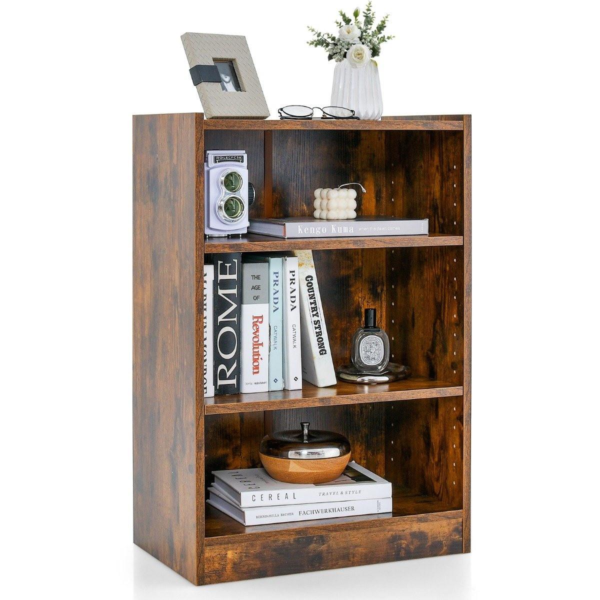 Northix 3-stöckiges Bücherregal offenes Ablageregal moderner Schrank 50 x 30 x 75 cm Braun