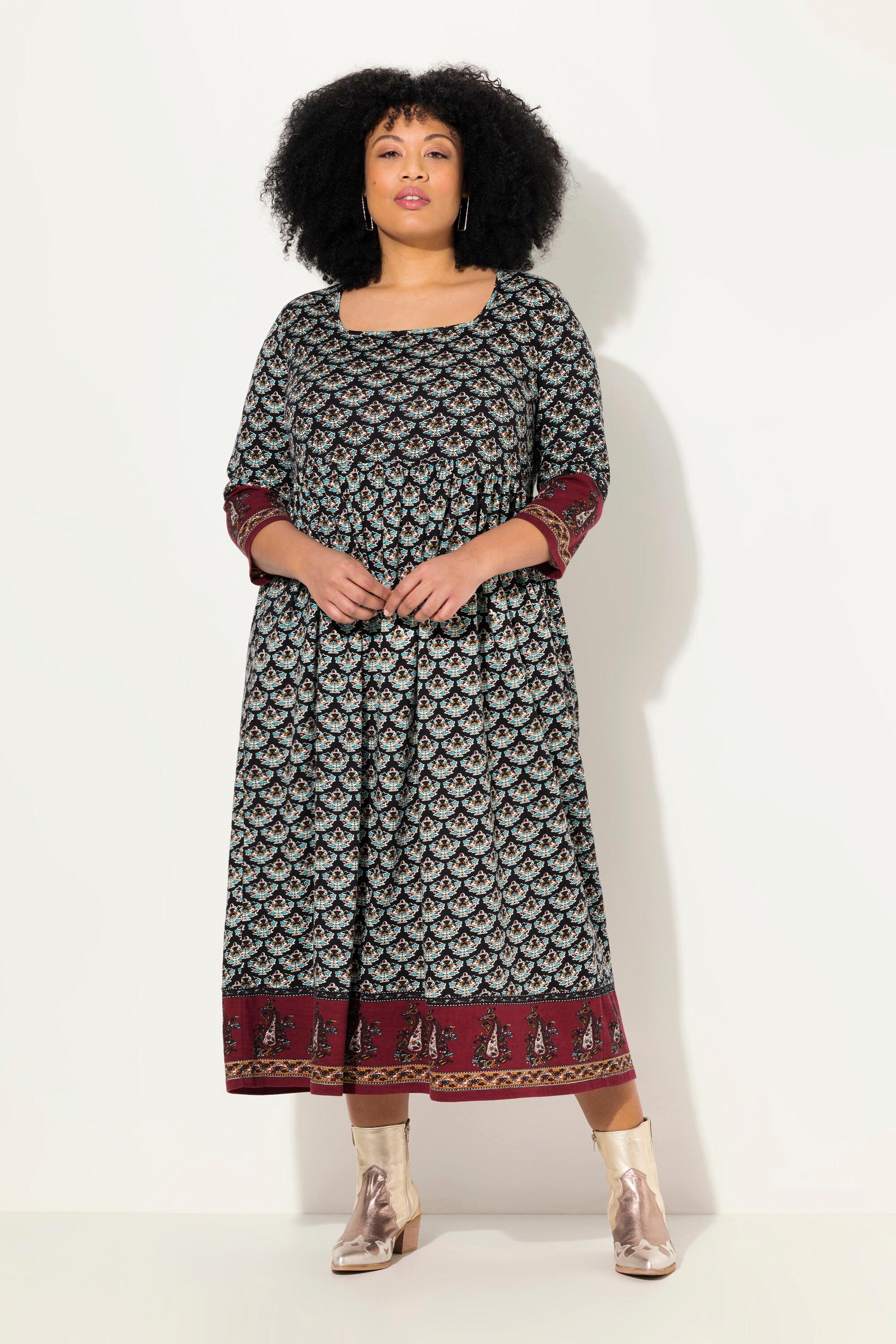 Ulla Popken Jerseykleid A-Linie Carree-Ausschnitt 3/4-Arm mit Taschen