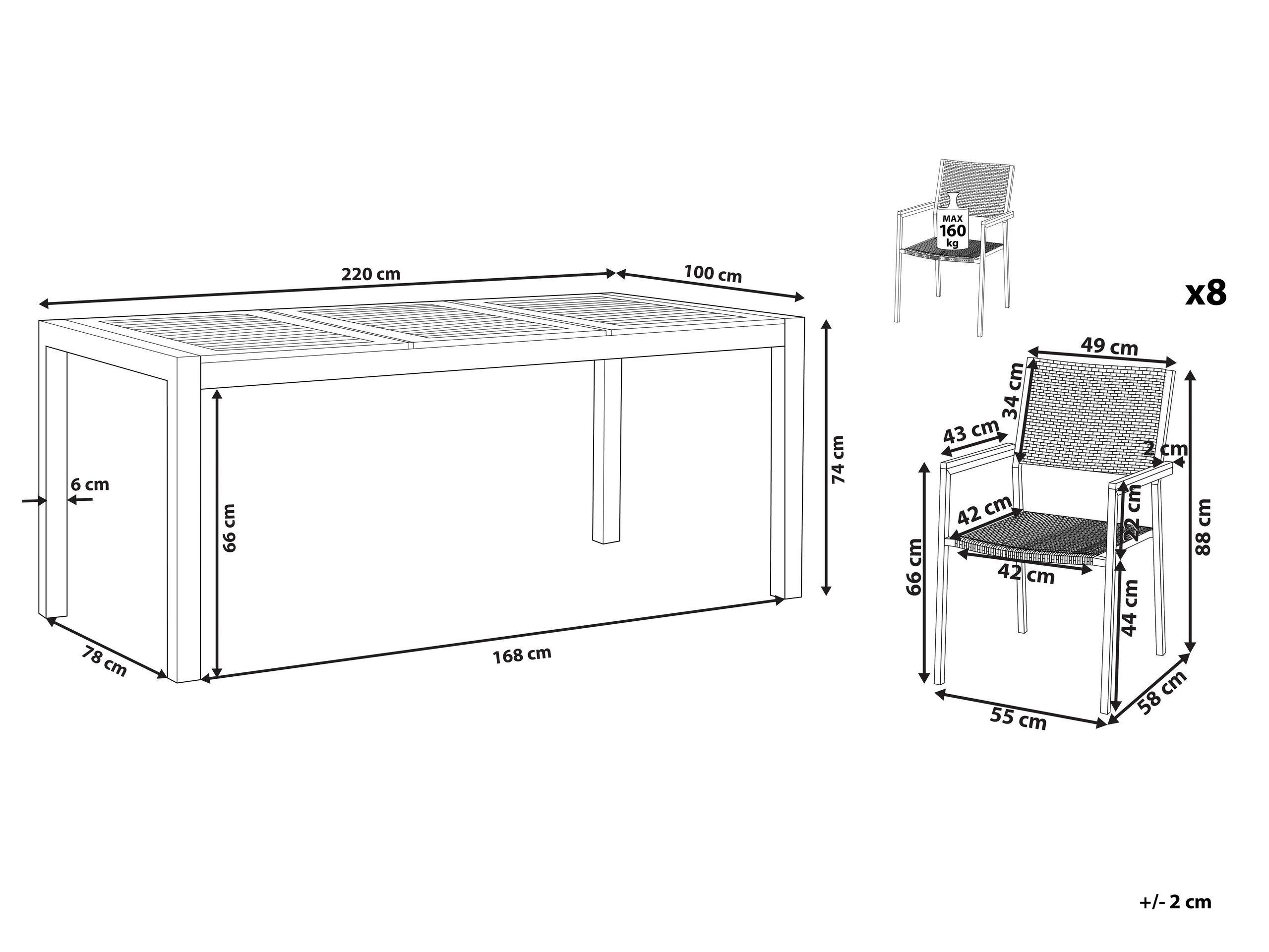 Beliani Garten-Essgruppe für 8 Personen aus Edelstahl Modern GROSSETO