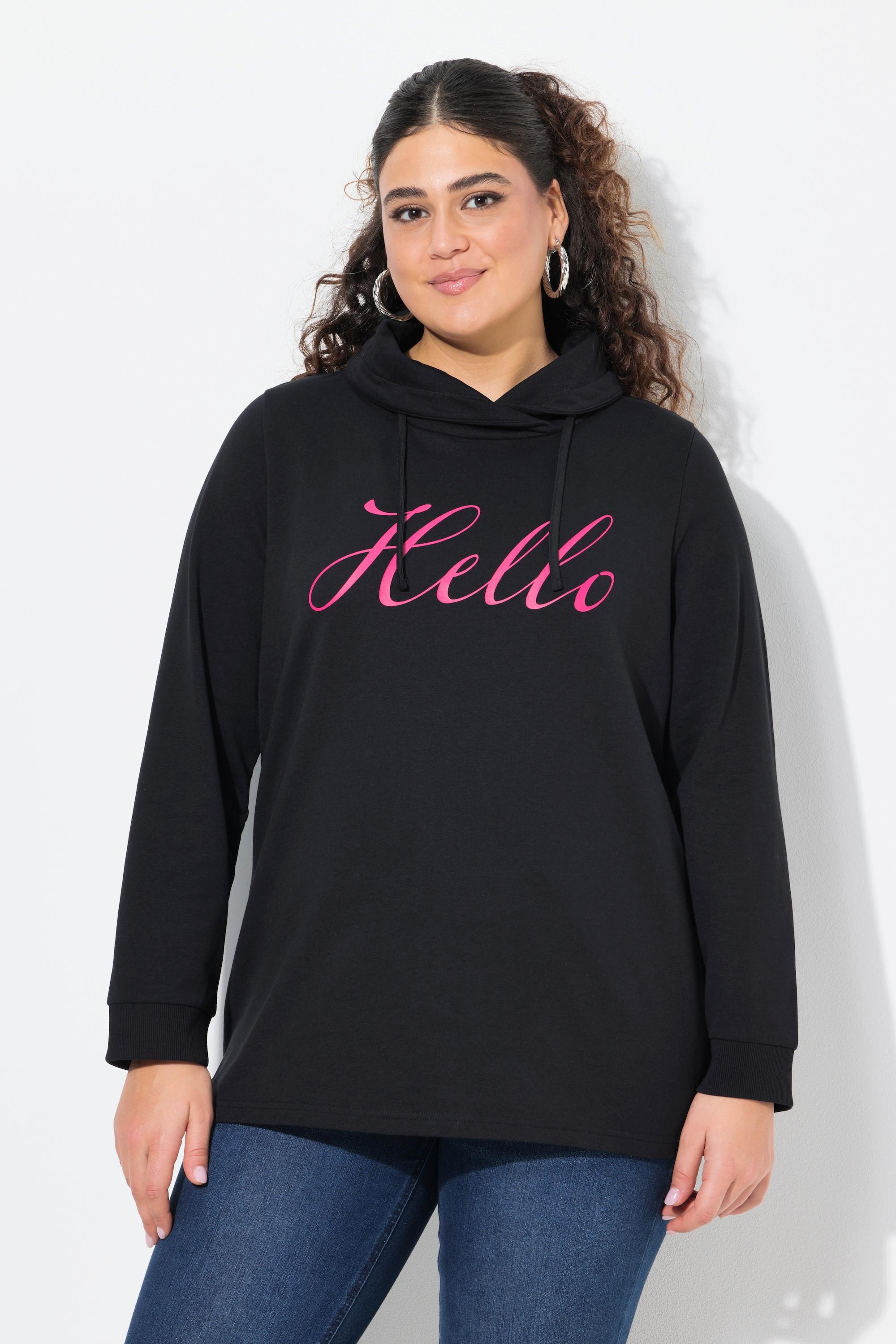 Ulla Popken Sweatshirt, Classic Fit, HELLO, Stehkragen