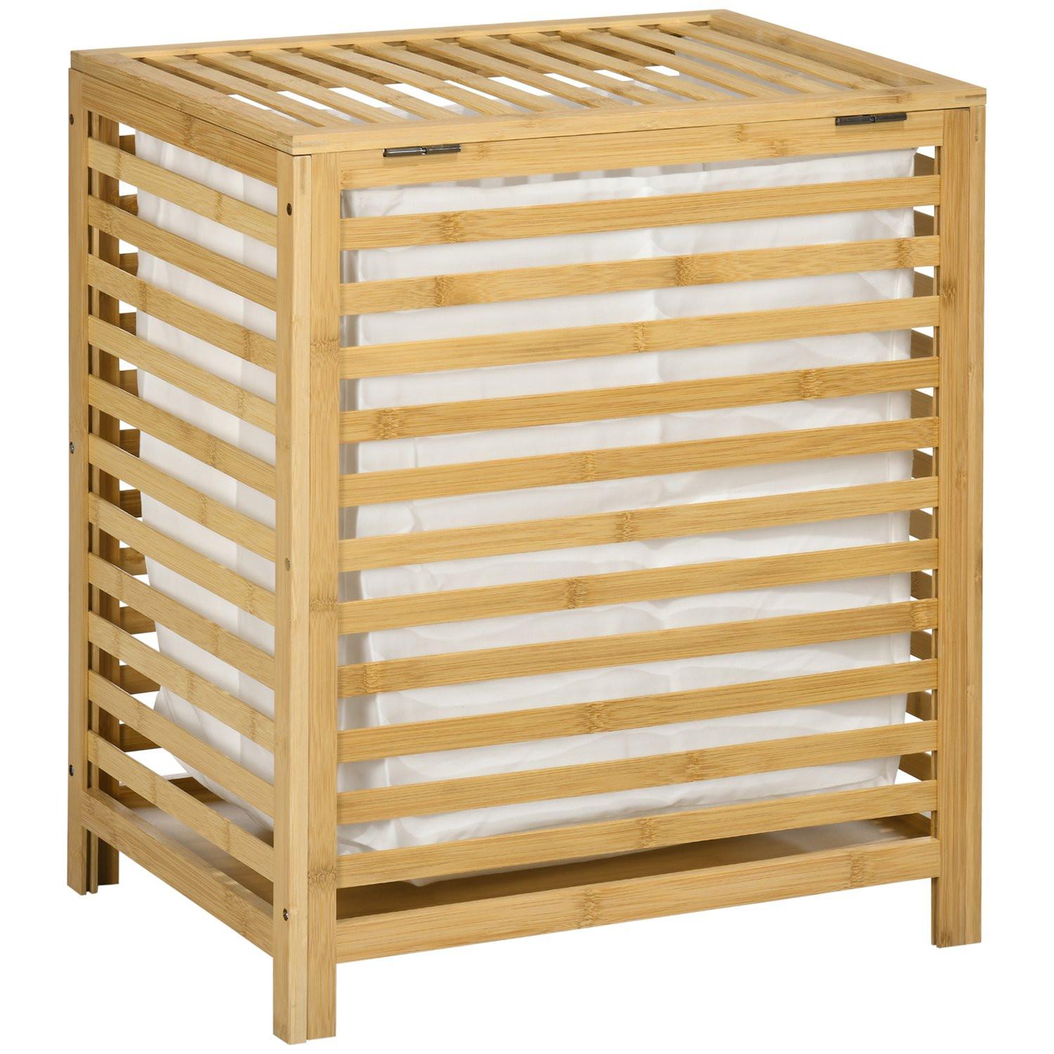 Northio Wäschekorb 55L Bambus Wäschetruhe Mit Deckel & Entnehmbarem Wäschesack Für Schlafzimmer, Bad, Natur, 50X36X60Cm
