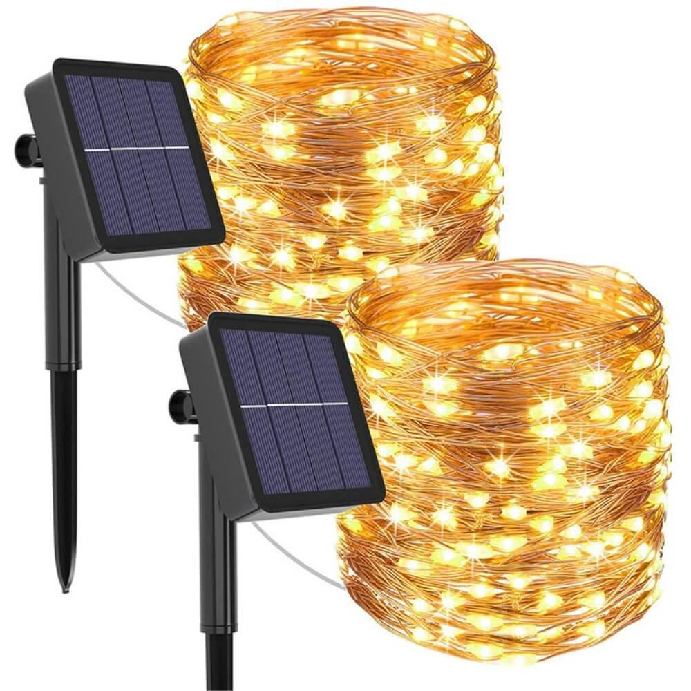 Cover-Discount 32m Solar Draht- Lichterkette Warmweiss